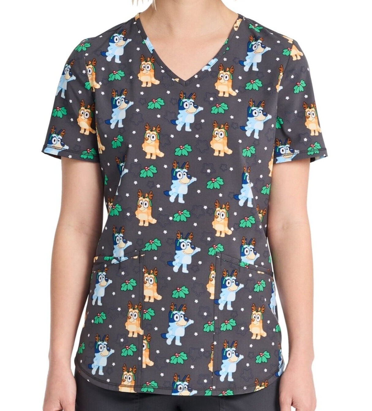 Disney Bluey Bingo Womens Scrub Top Shirt Vet Dog XS S M L XL 2X 3X Christmas