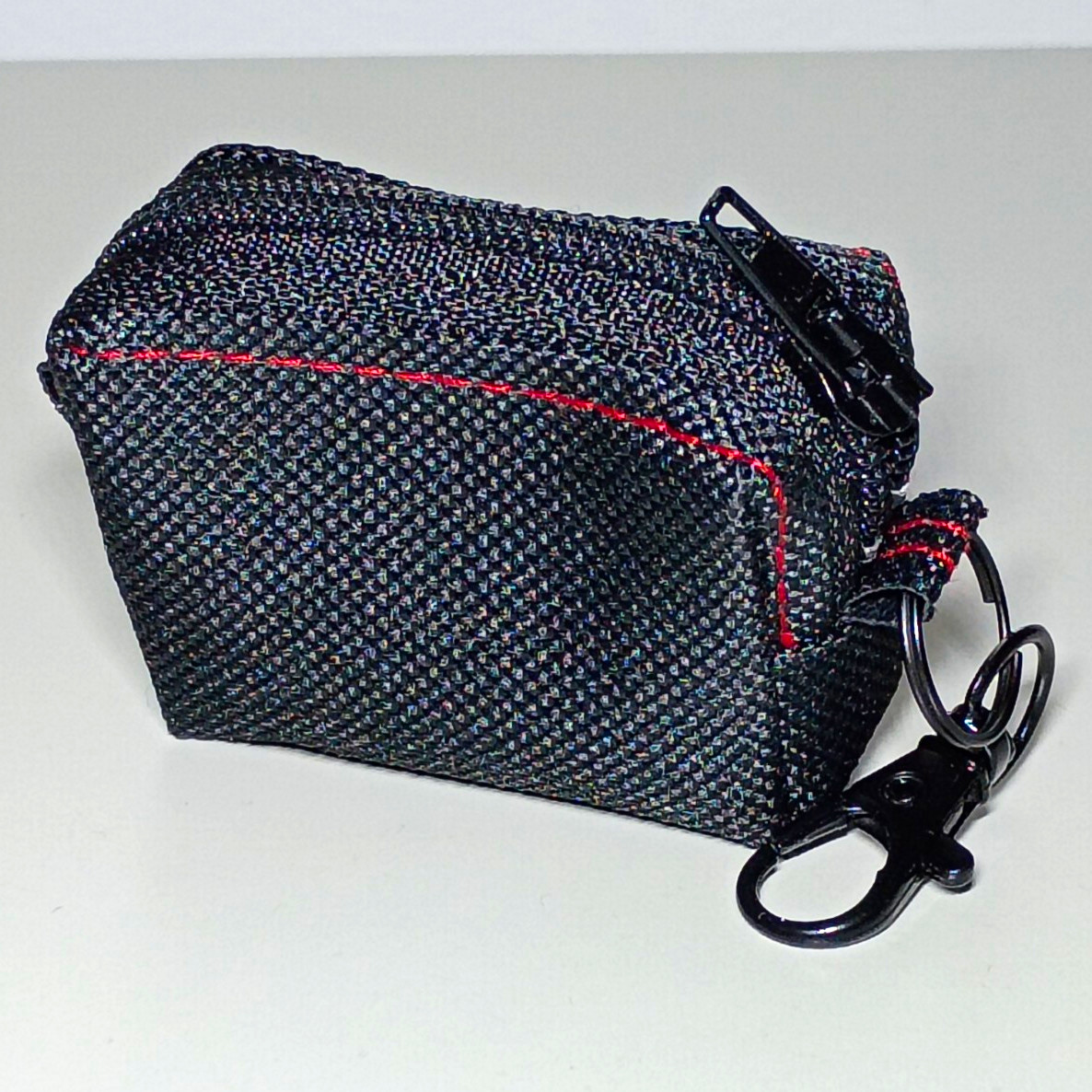 Black & Red Woven Zipper Travel Pouch Coin Purse with Clip Keychain Lanyard