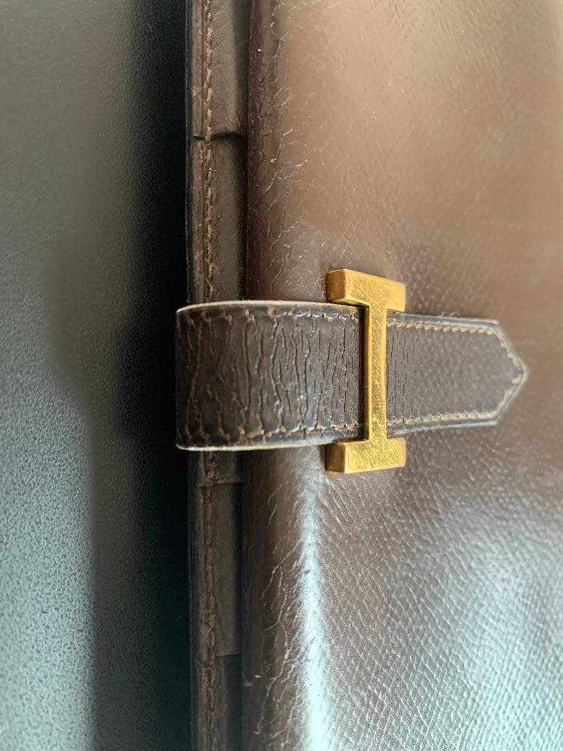 HERMES Bearn Long Wallet, Bifold Wallet, Leather, Engraved Brown 17.5x9cm France