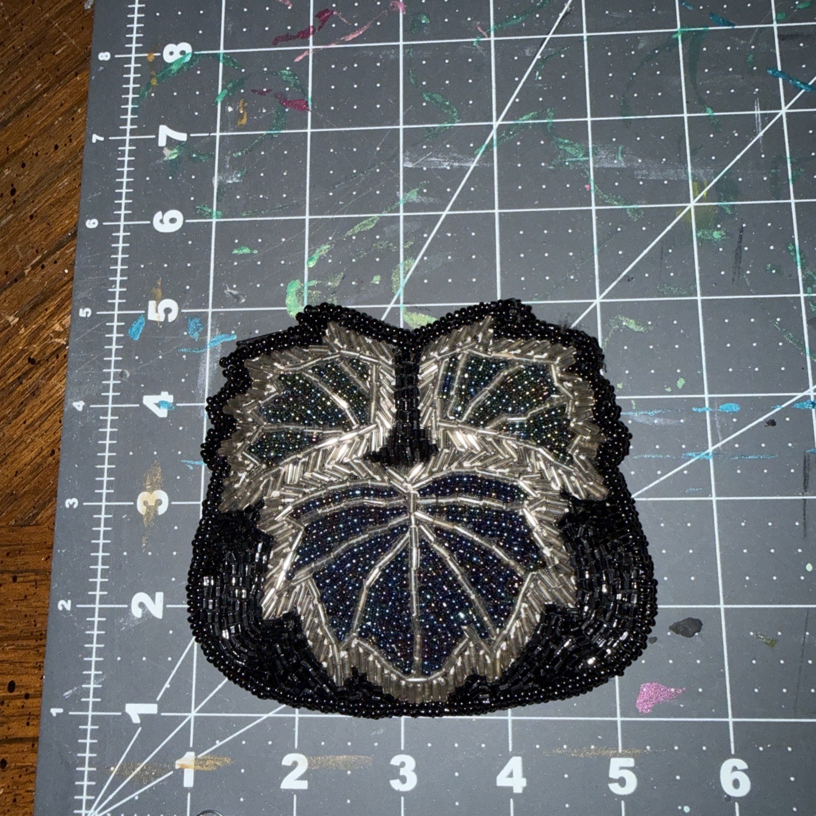 Beautifully Beaded Leaves Coin Purse Vintage 5 Inches 5 Inches Black.