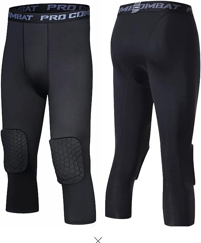 Men’s Basketball Sports Tight Pants 3/4 Compression Workout Leggings Knee Pads
