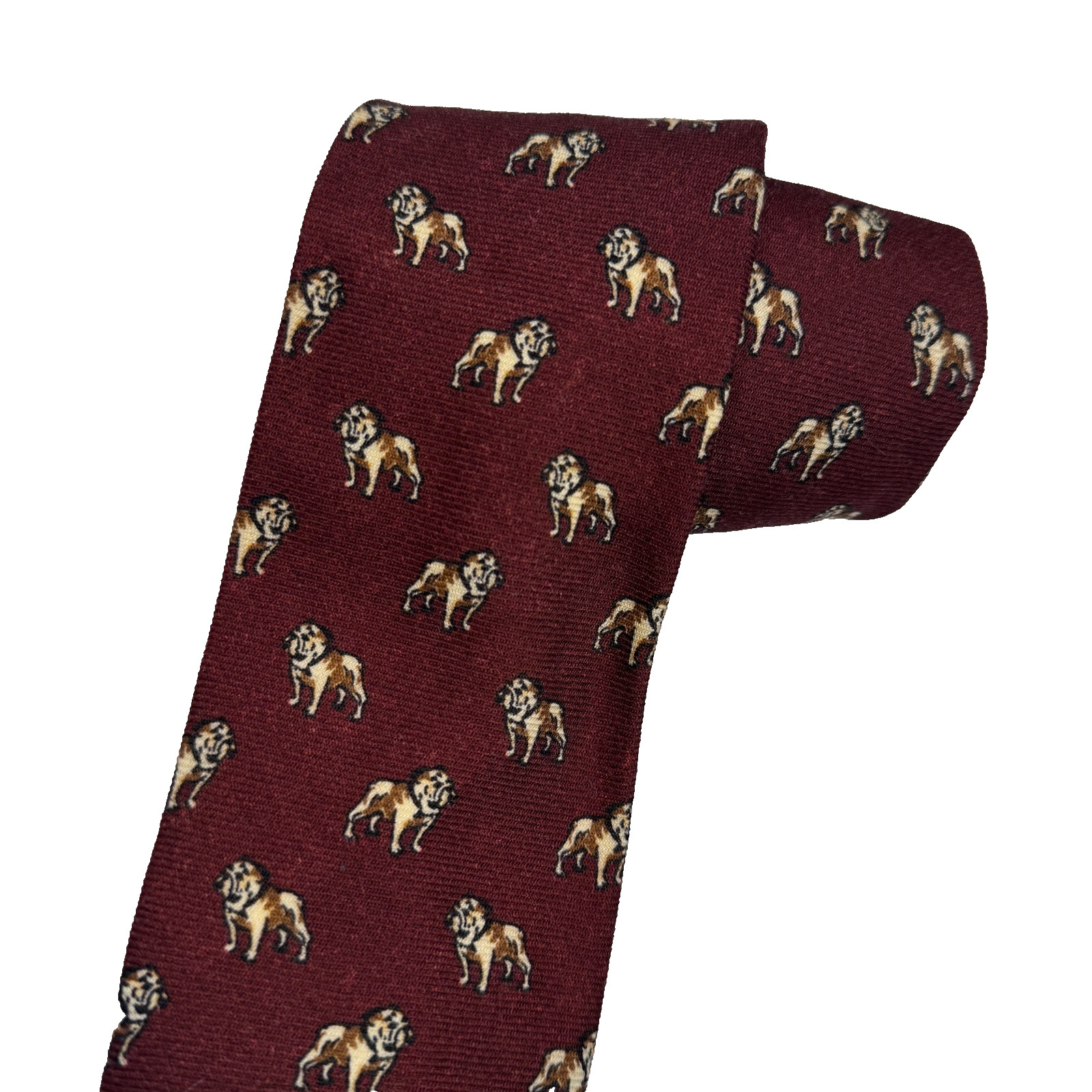 Polo Ralph Lauren Wool Narrow Tie Red Wine All-Over Dog-Print Made in Italy nwt