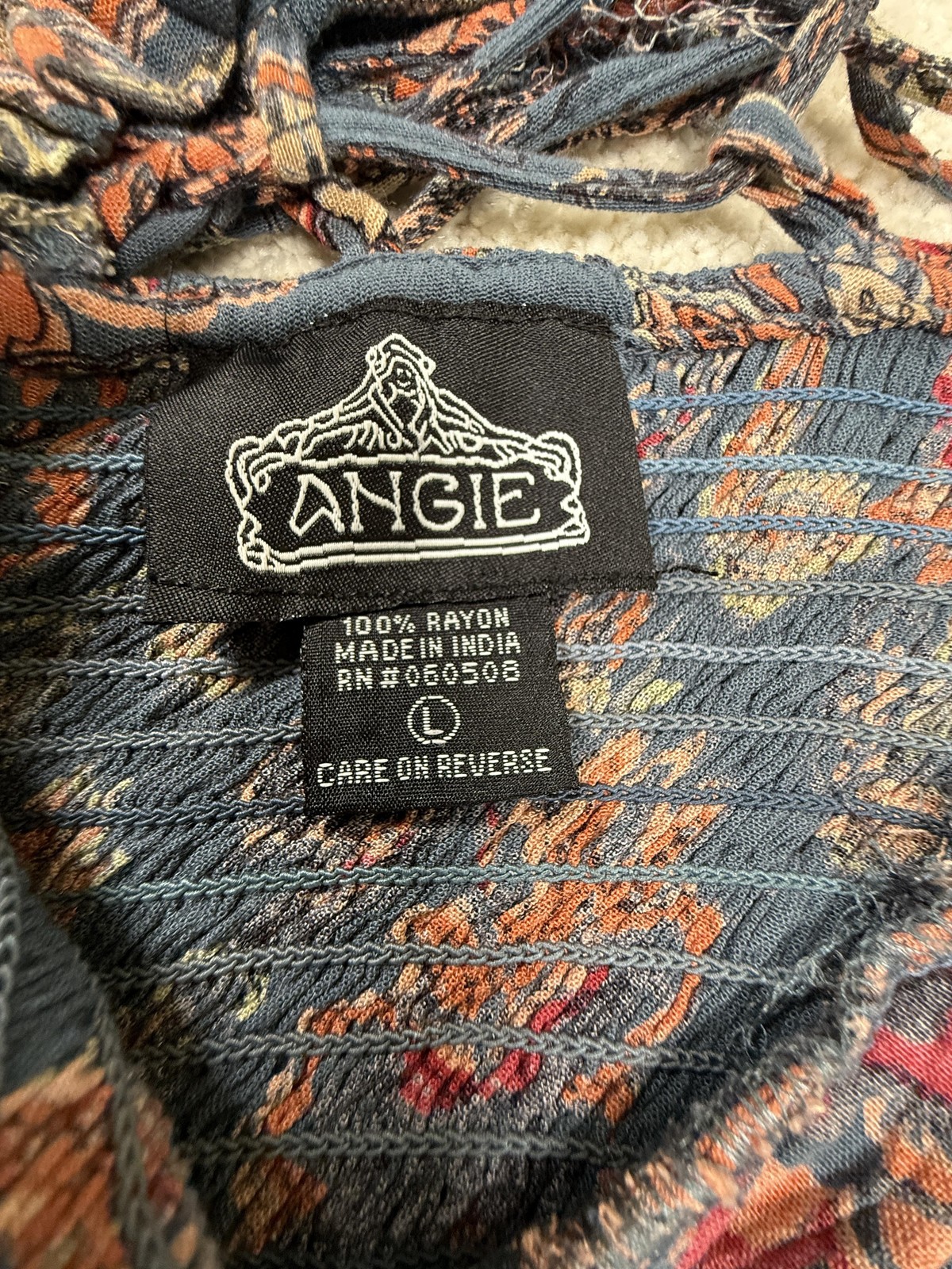 Angie Dress Womens Large Blue Floral Boho Sundress Smocked V Neck Balloon Sleeve