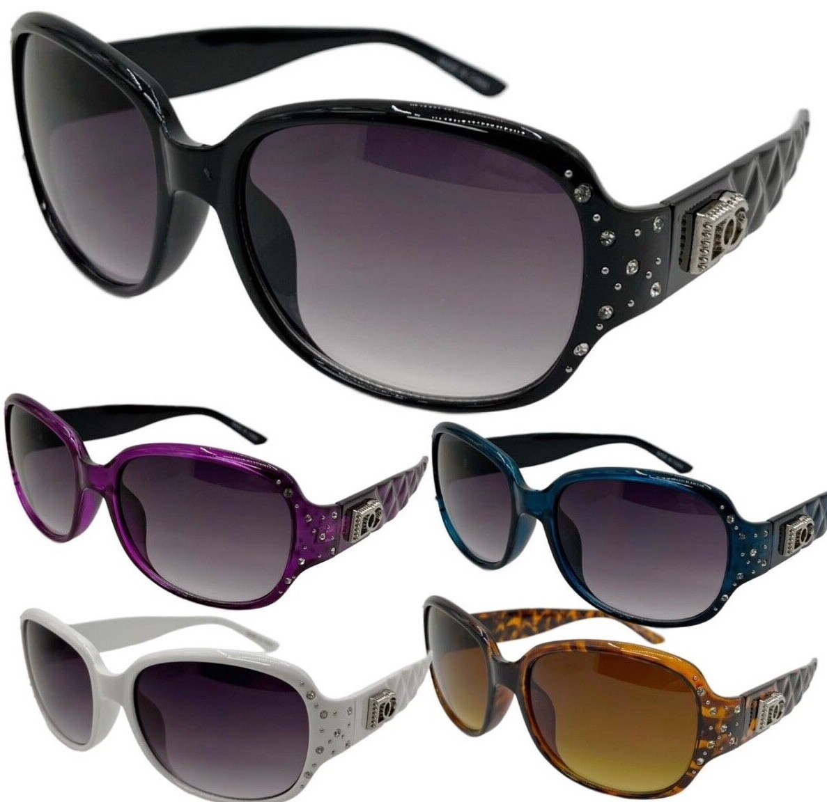 New Womens Rhinestones Square Wrap Sunglasses Designer Fashion Shades (#6648)