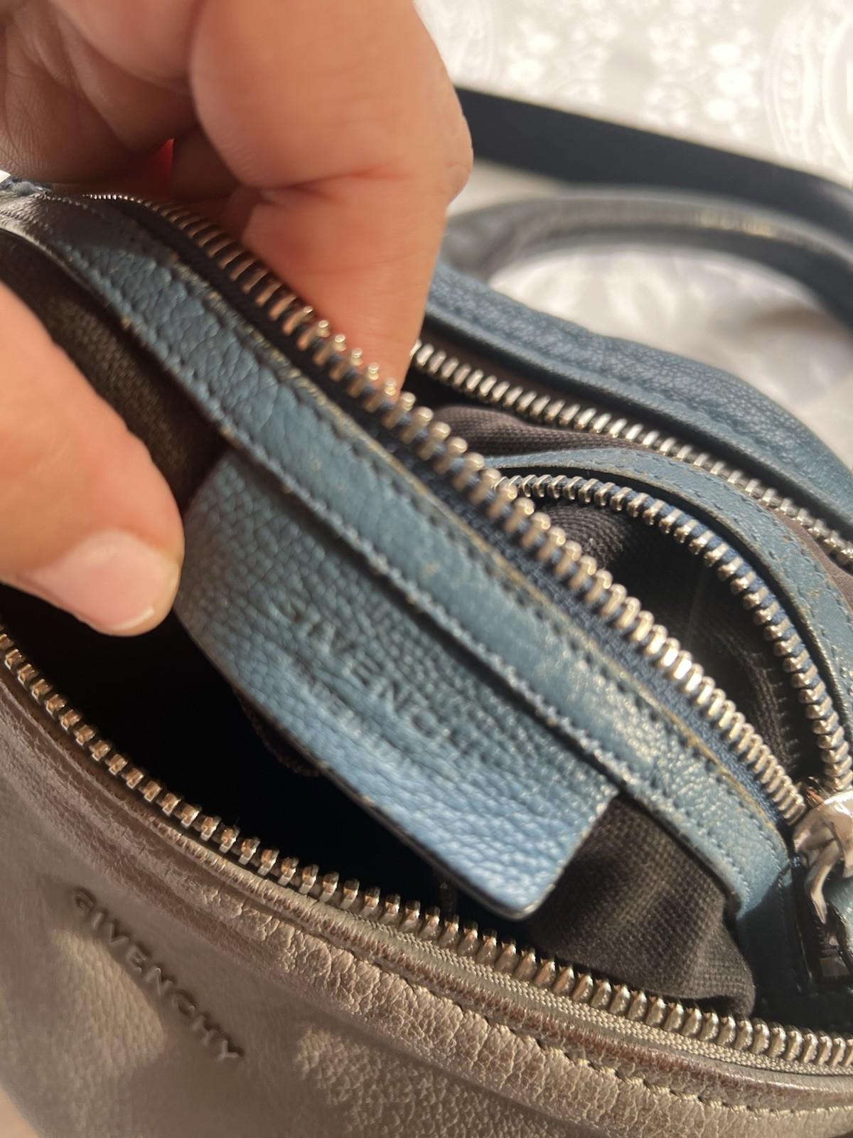 Givenchy Pandora Medium Leather Bag Satchel Sugar Goatskin Blue/Gray Two Tone