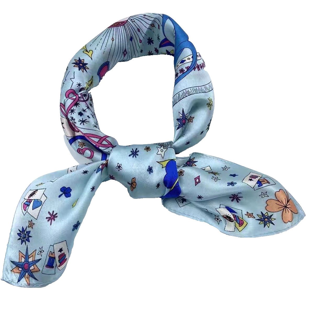 21”X21″Blue Art Stars Print Pure Mulberry Satin Silk 12momme Scarf 53x53cm6-22