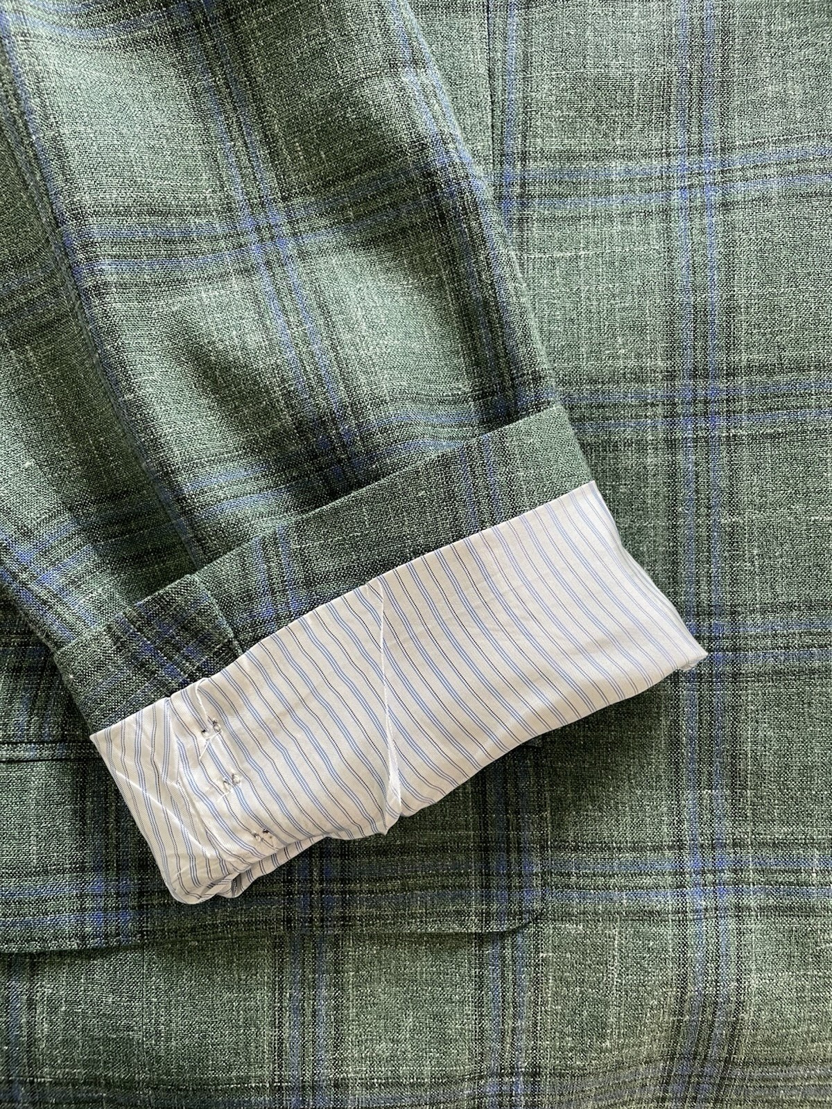 Cremieux Loro Piana Summertime Sport Coat Mens 48R Plaid Green Wool Silk Linen