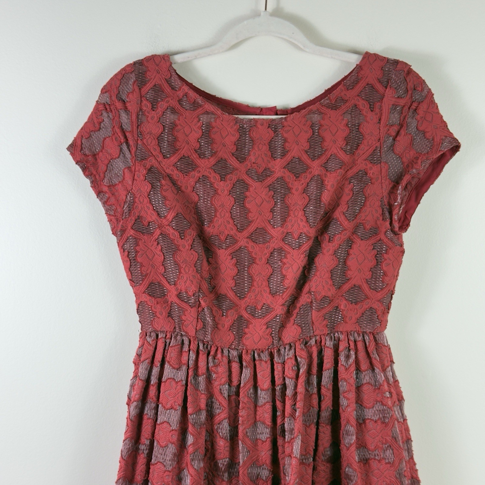 MOULINETTE SEOURS womens size 4 Rubied Red lace crochet fit and flare dress