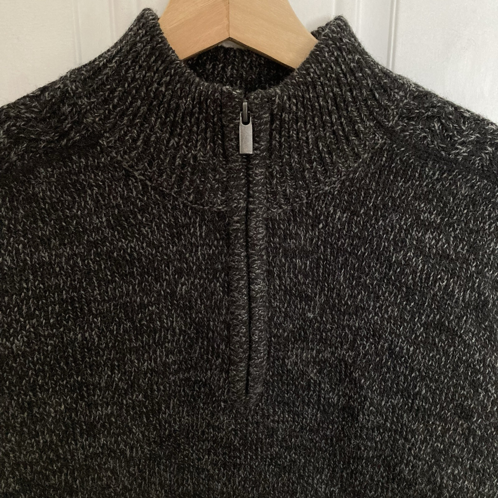 Emerald Isle Knitwear 1/4 Zip Wool Blend Pullover Sweater Mens Large Charcoal