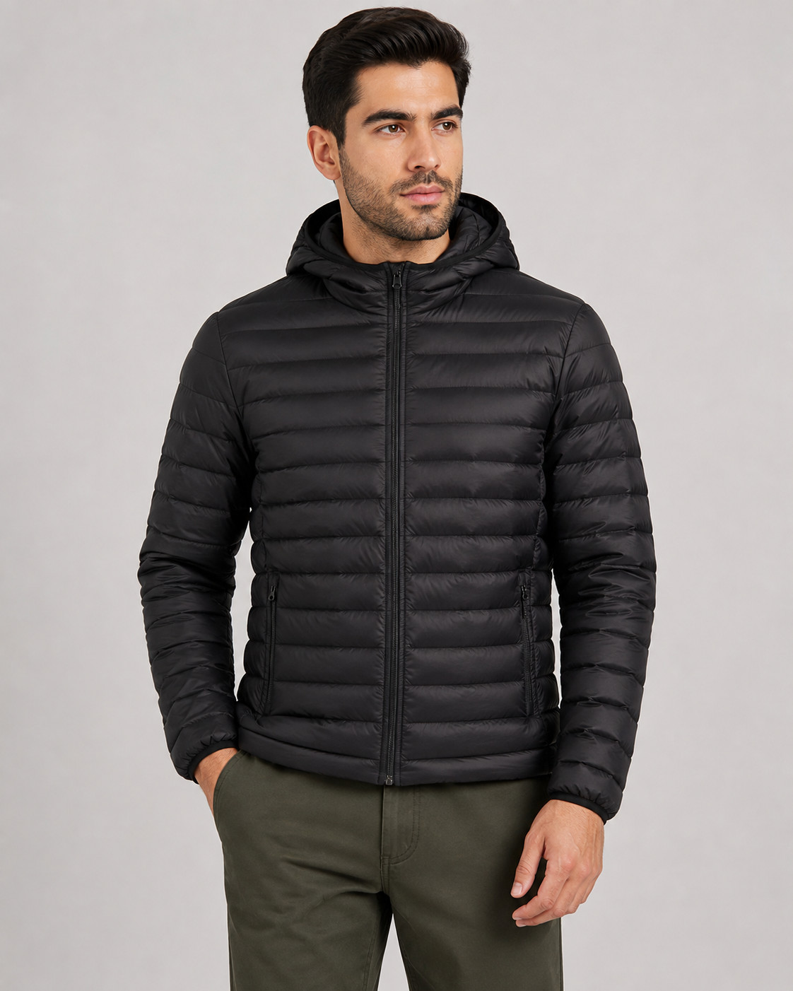 Men’s Puffer Jacket Warm Hooded Lightweight Winter Coat Windproof full zip up