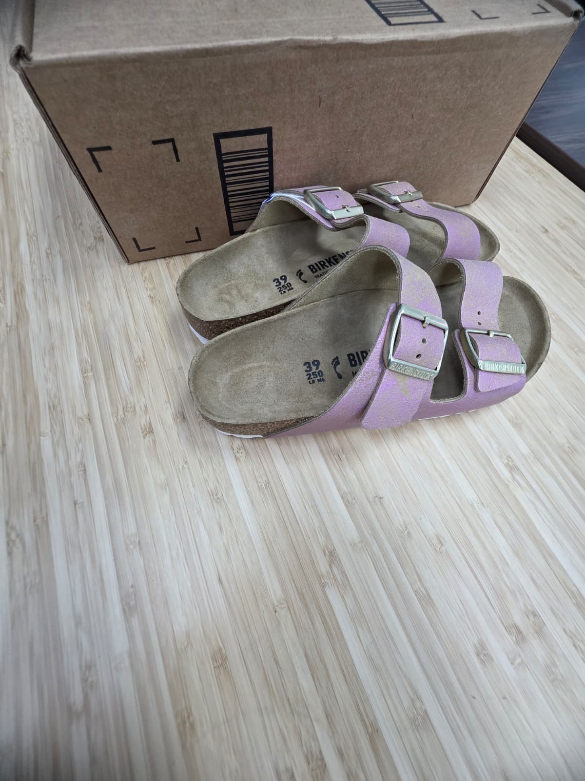 Birkenstock Arizona Birko Sandals Unisex Washed Metallic Pink Size EU39/US W8-M6