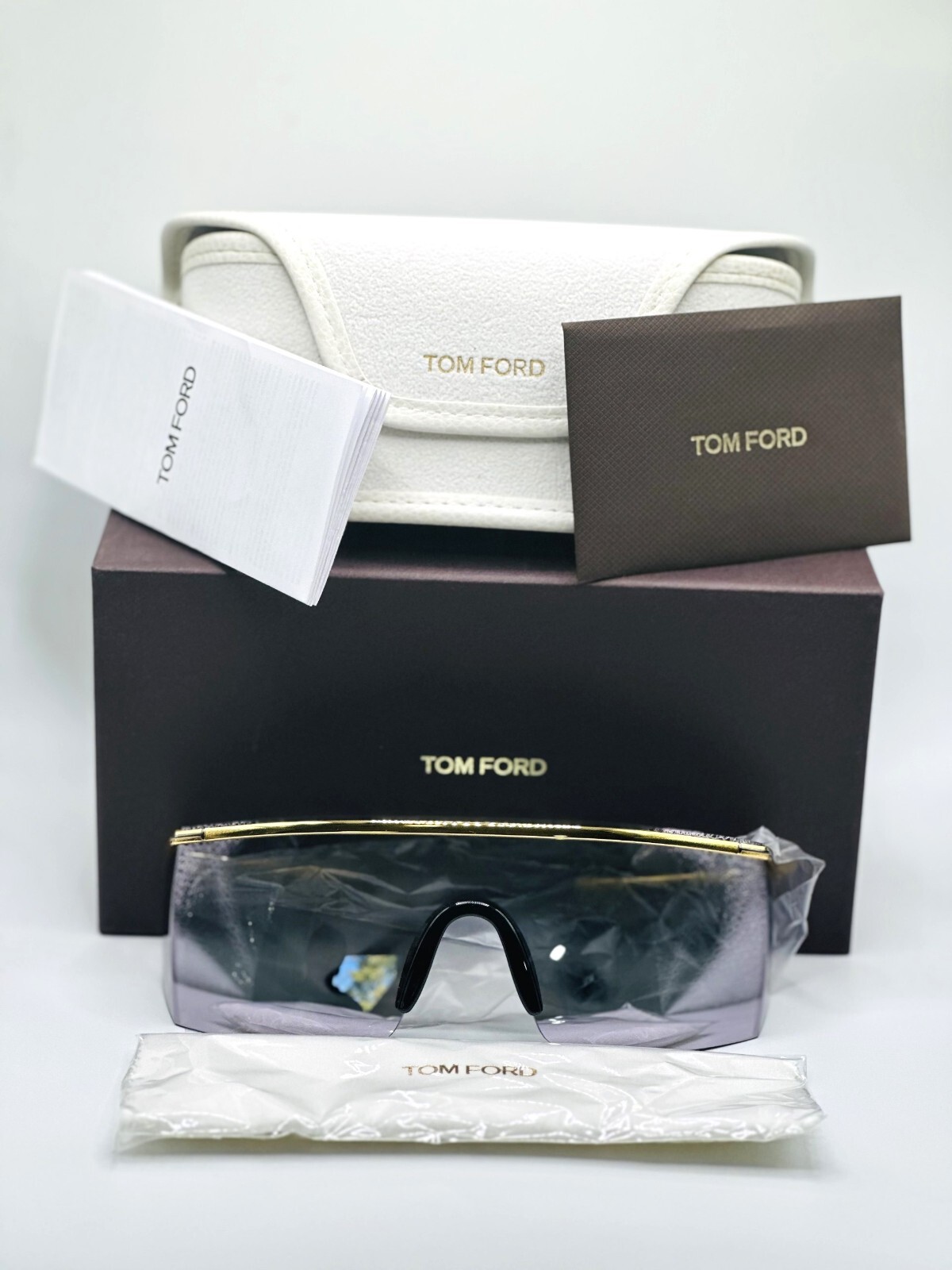 NEW TOM FORD PAVLOS-02 TF980 30C Shiny Gold/Lght Grey Silver Mirror 150 115 02mm
