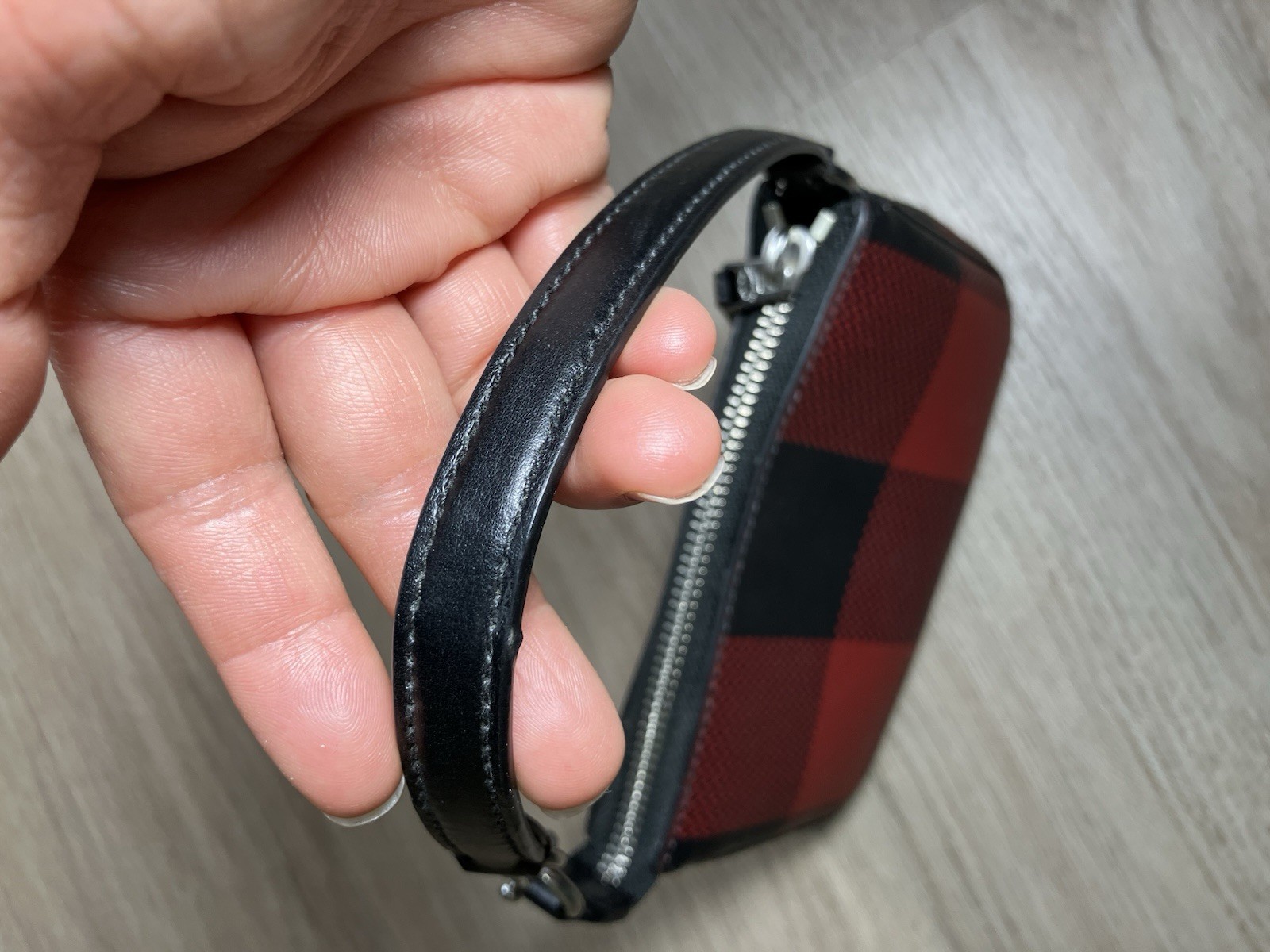 COACH Nolita 15 Zip Wristlet Pouch Red Black Buffalo Plaid Vegan Leather C1580