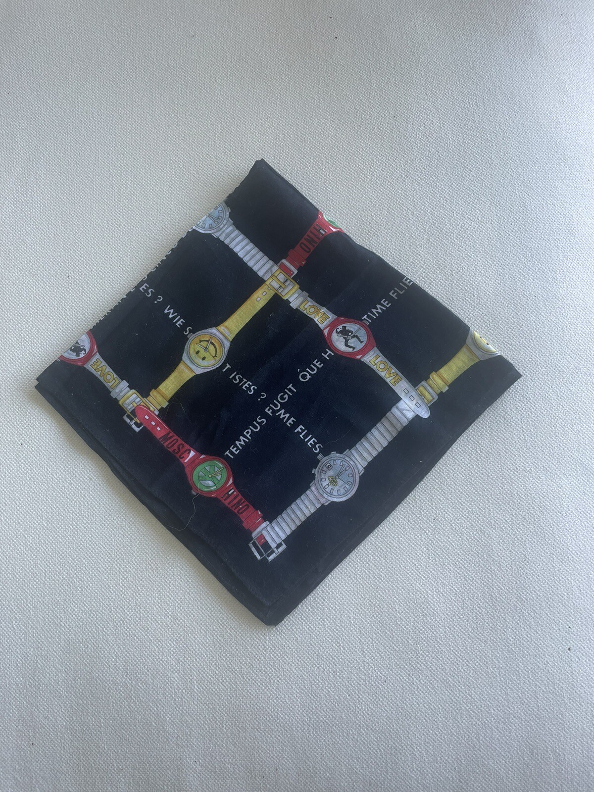 Moschino Cotton Scarf with Watches Design 16 1/2 inches Square