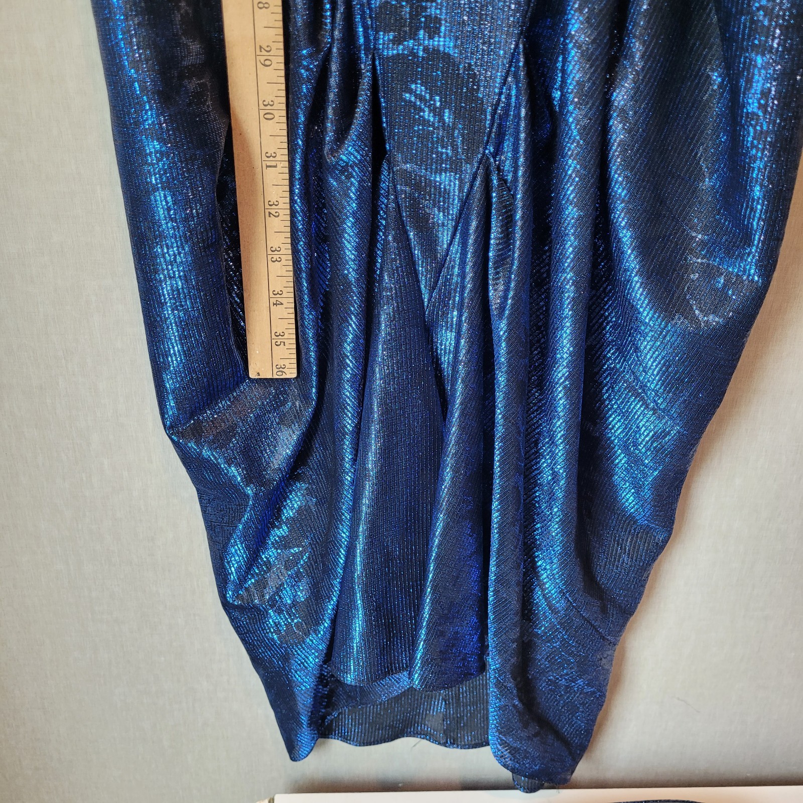 NWT VTG 80s Wayne Diamond Metallic Blue Mock Neck Tulip Midi Dress 5/6