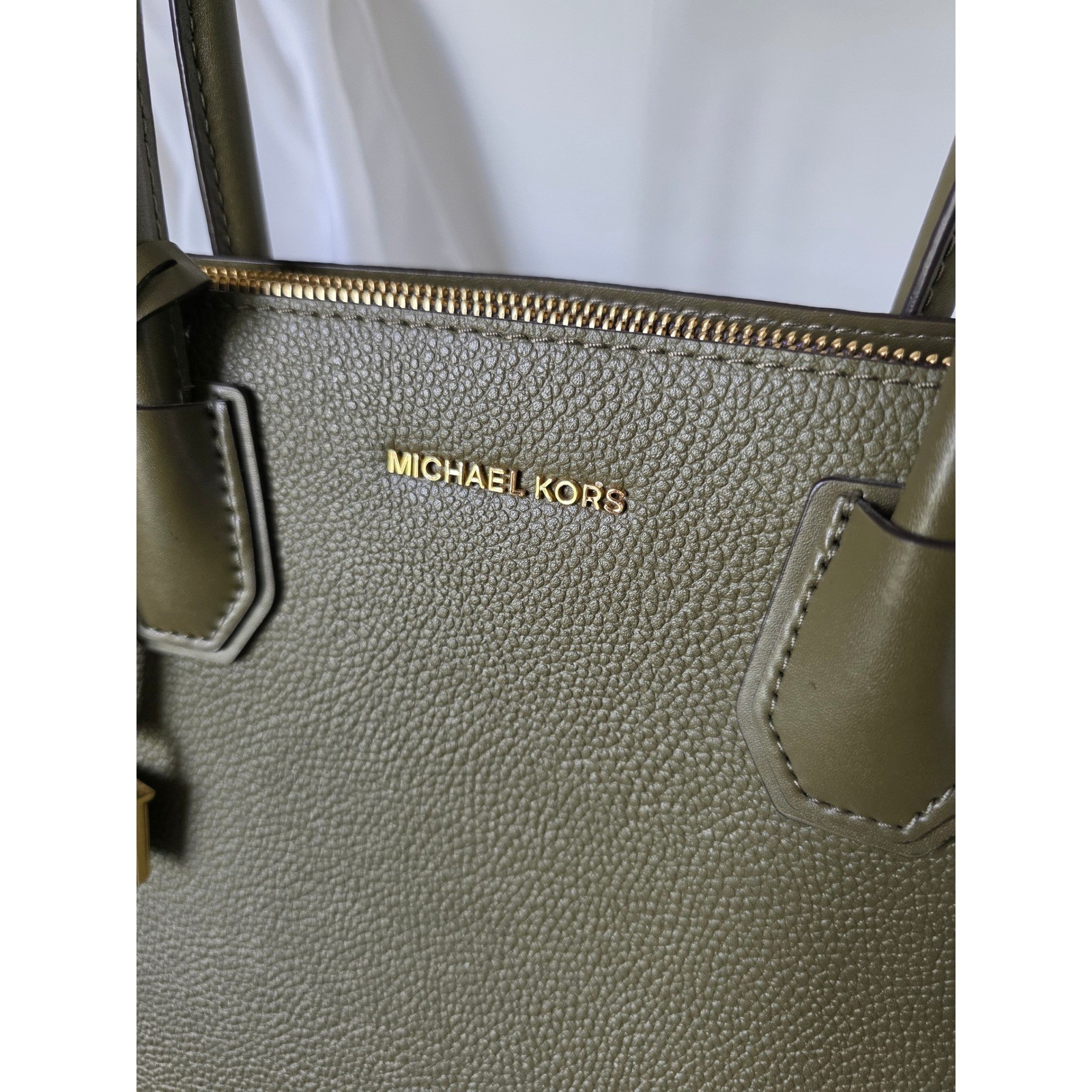 Michael Kors Mercer Tote Women Large Olive Green Leather Accordion Bag