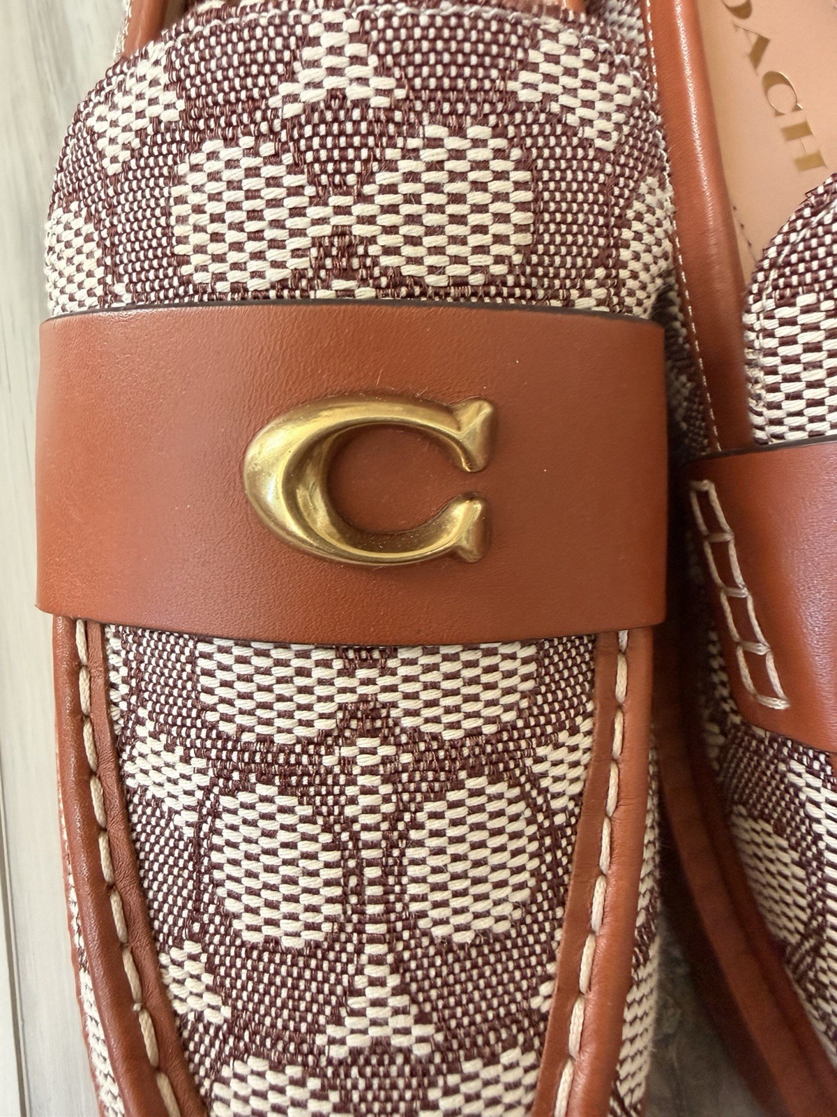 NEW!!! Coach Leah Signature Jacquard Lug Sole Loafers Cocoa Burnished Amber 9M