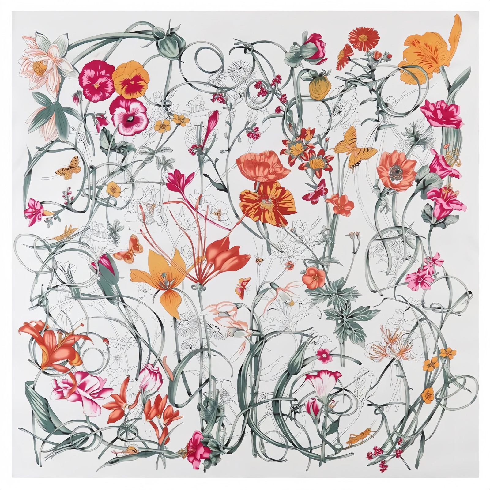 130cm * 130cm insect flower bird jungle shawl square scarf silk scarf #300