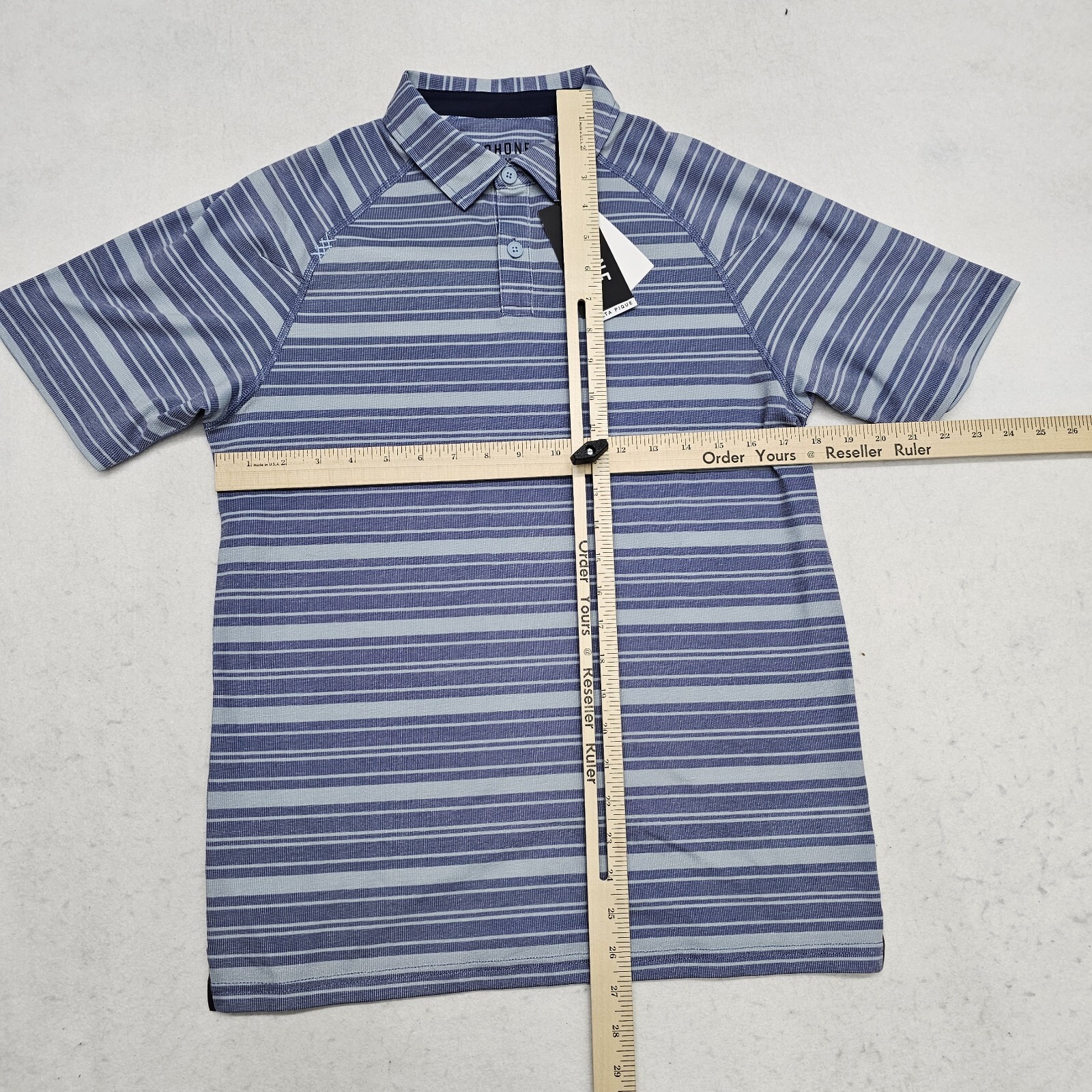 RHONE Mens Small Blue Delta Pique Stripe Polo Mesh Fabric