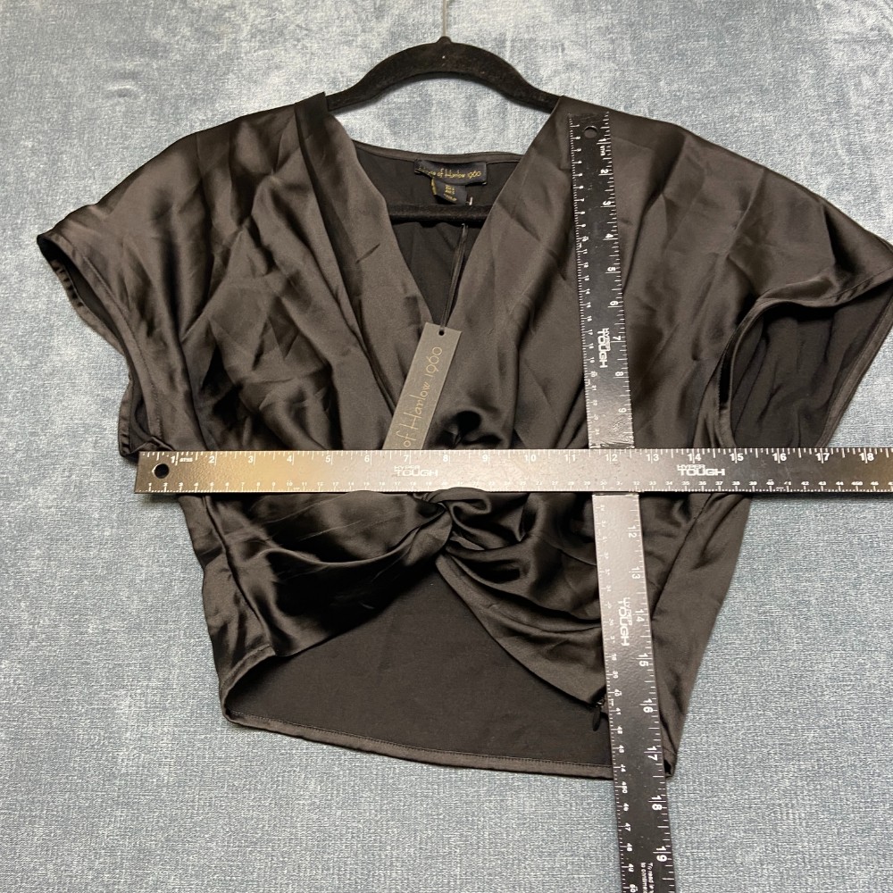 House Of Harlow 1960 Crop Top Women Small Black Knot Front Short Sleeve Side Zip