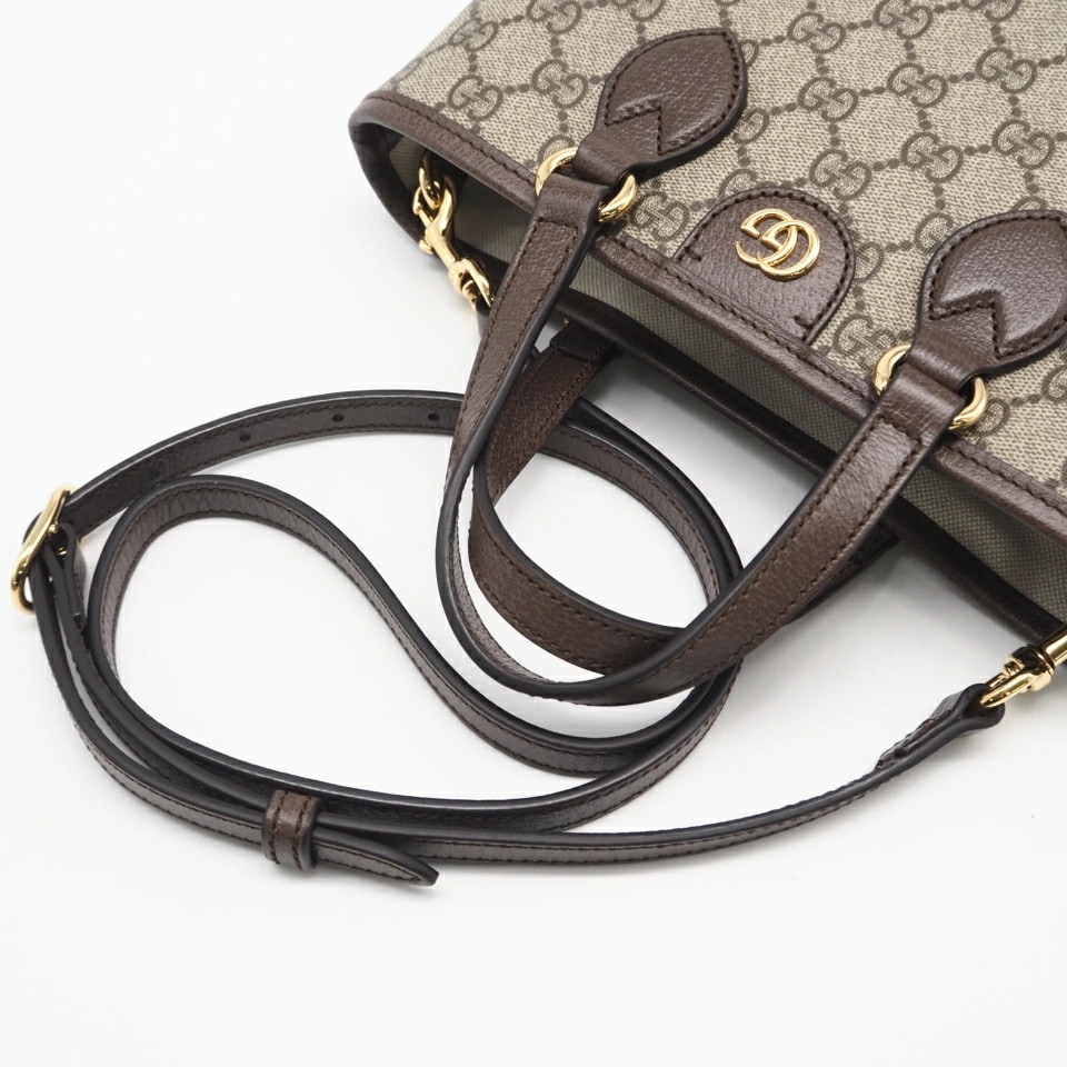 GUCCI GG Supreme Ophidia Small Tote Bag 811716 2WAY Handbag Beige Brown