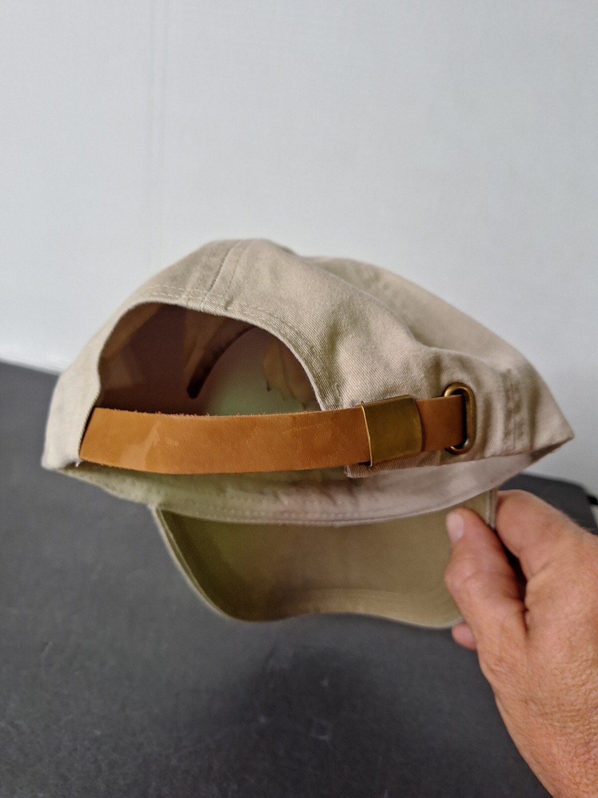 Vintage Baseball Cap Falcon Headwear Ivory/Khaki Denim Hat Leather Strap NOS