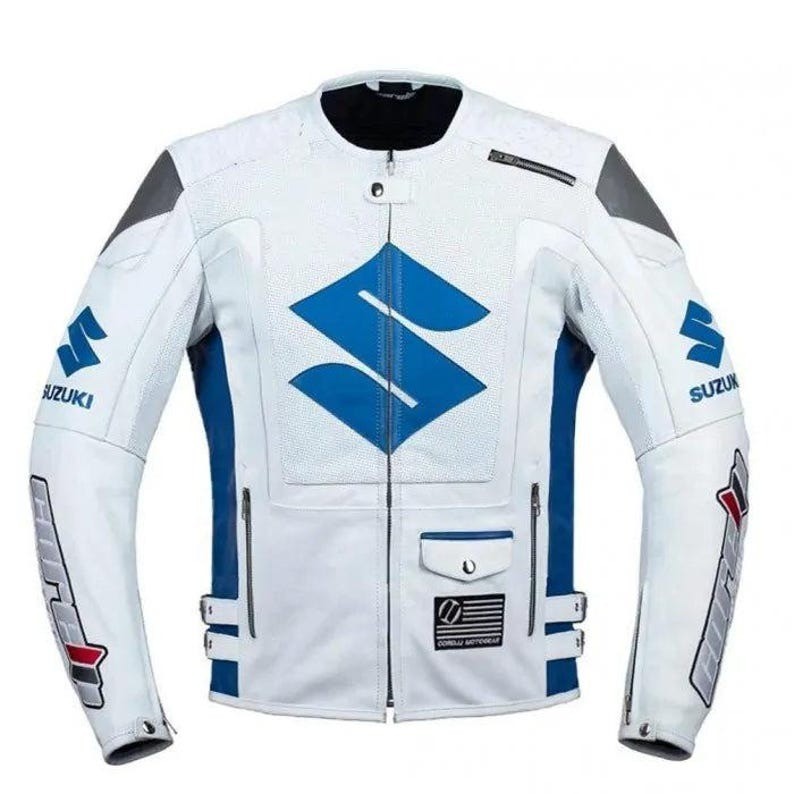 Suzuki Motorcycle Leather Jacket Men’s Suzuki Biker REAL Cowhide Racing Jacket