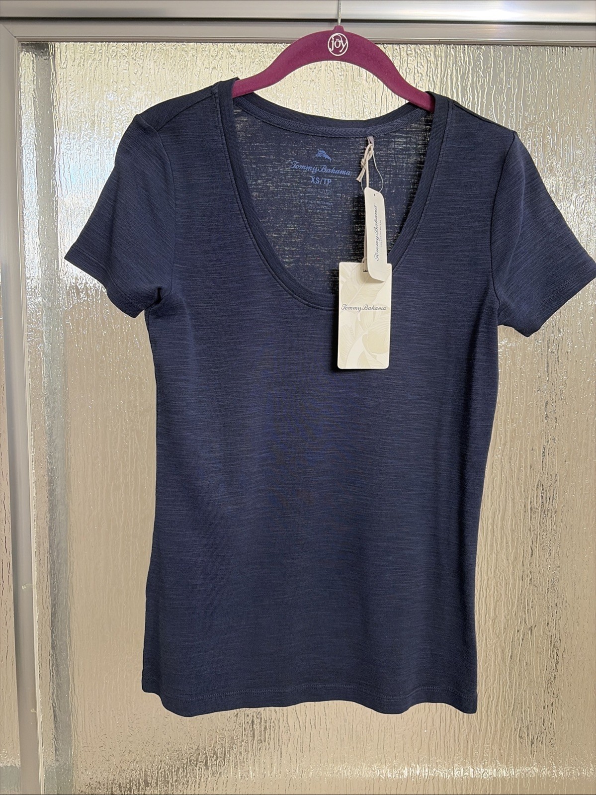 Tommy Bahama Women’s Ashby U Neck T Shirt Ocean Deep Navy XS NWT