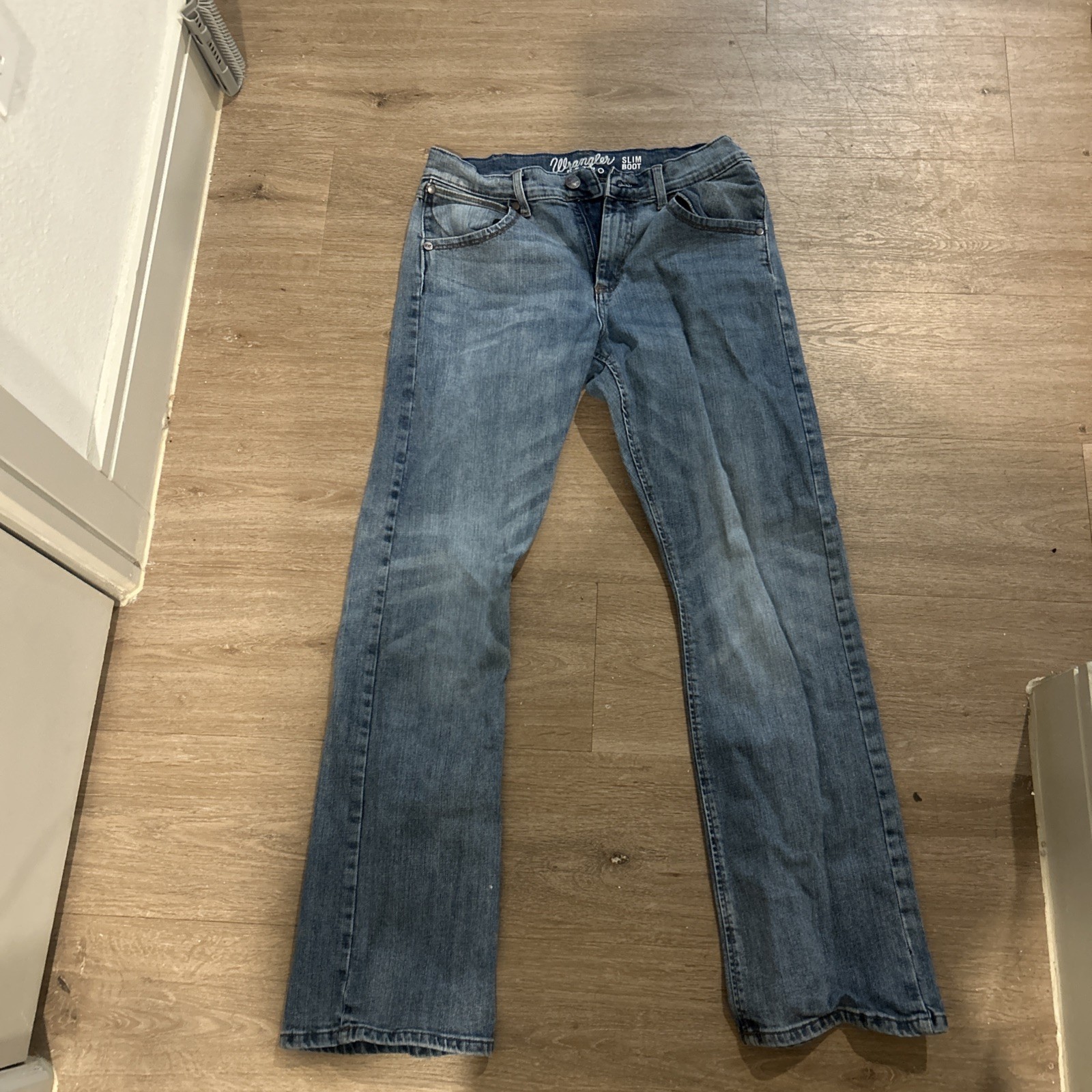 Wrangler Retro Jeans Men 29×30 Blue Denim Slim Boot Cut Stretch Cowboy Tag:30×32