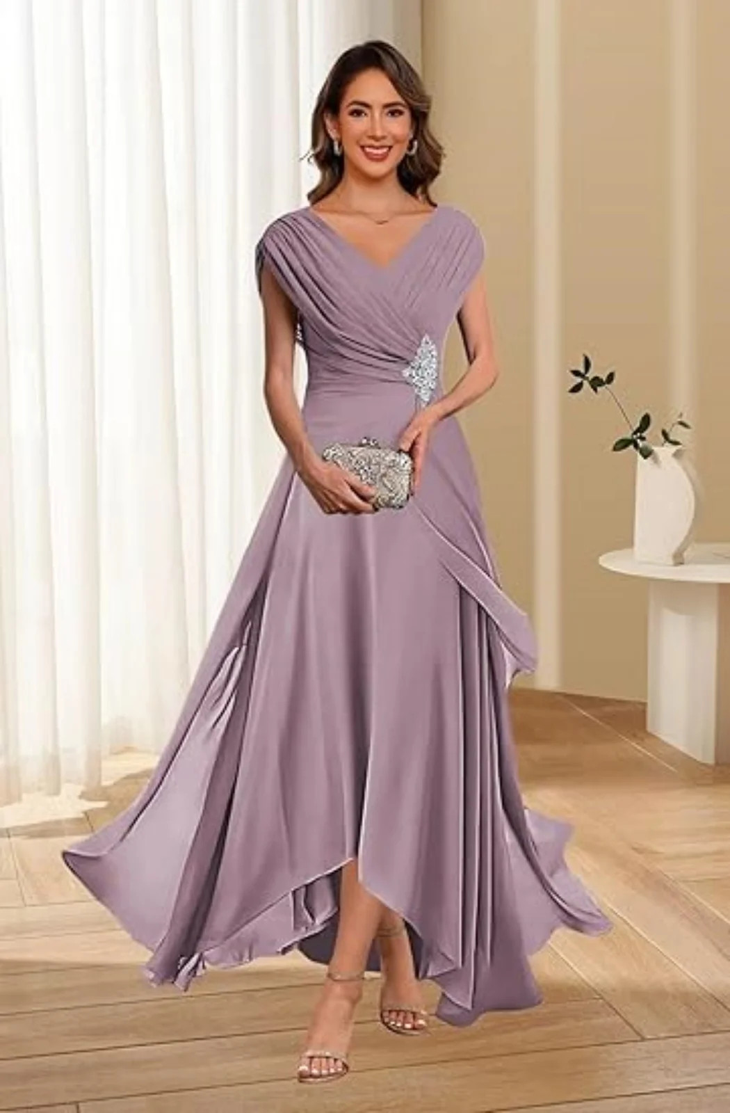 Mother of The Bride Dresses Cap Sleeves Evening Gown V Neck Formal
