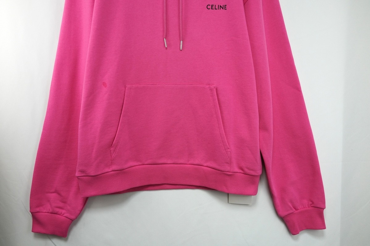 CELINE Front Logo Loose Hoodie Sweatshirt Pink Cotton Size M 2Y958670Q New