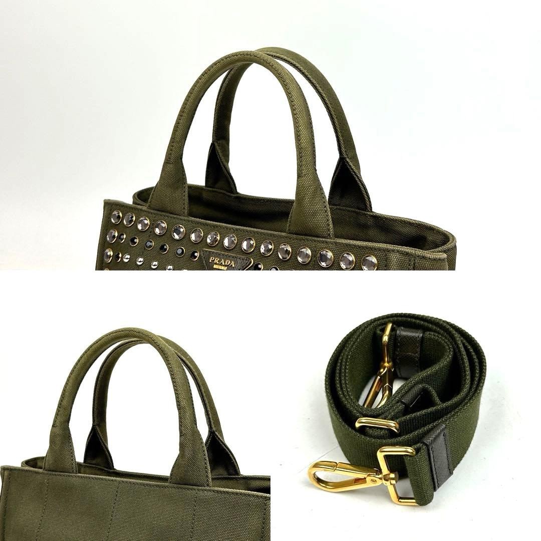 Prada Canapa Denim Crossbody Bag Khaki Green Vintage Authentic 2WAY Tote