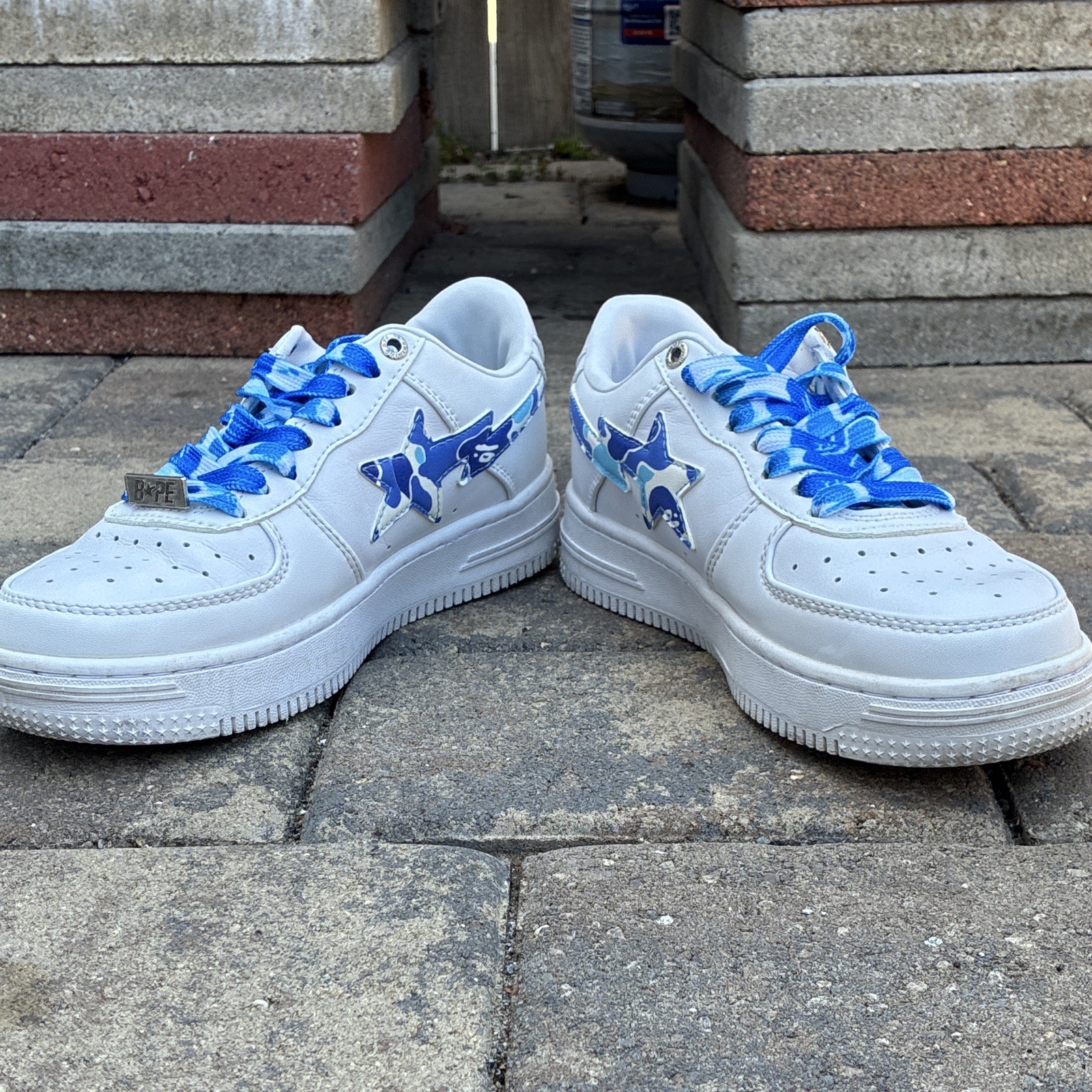 A Bathing Ape BAPE STA Low Top Sneaker RARE White/Blue Camo Lace-Up 1H701919645