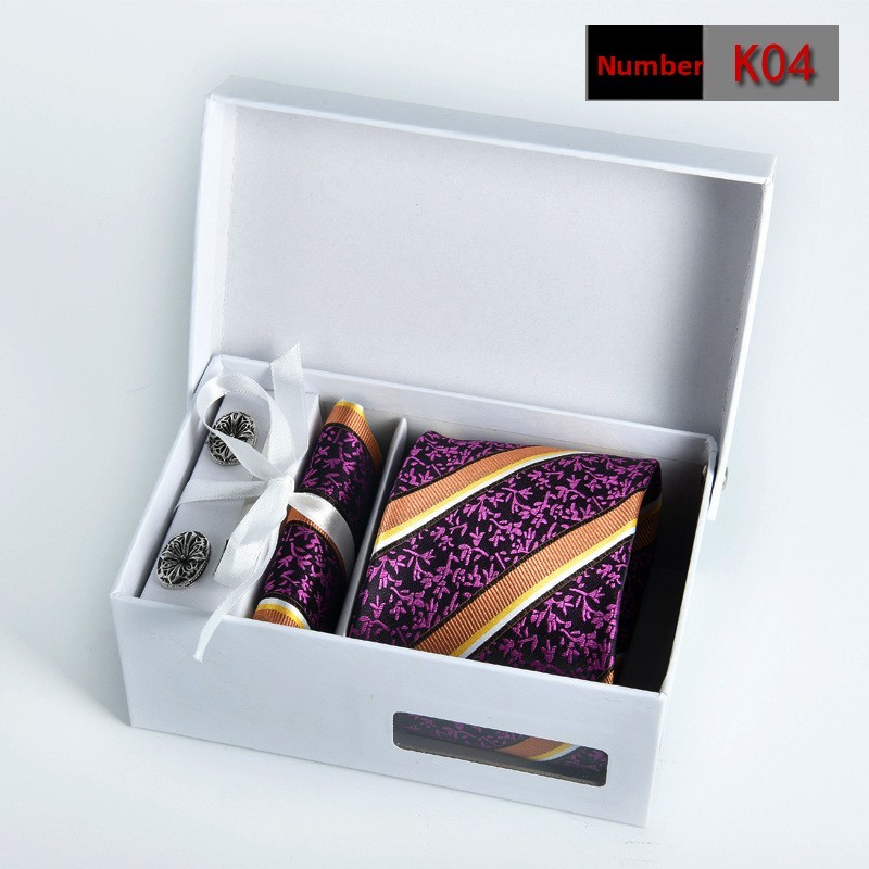 8CM 4 set of Tie, pocket square, collar clip, cufflinks stylish with gift box