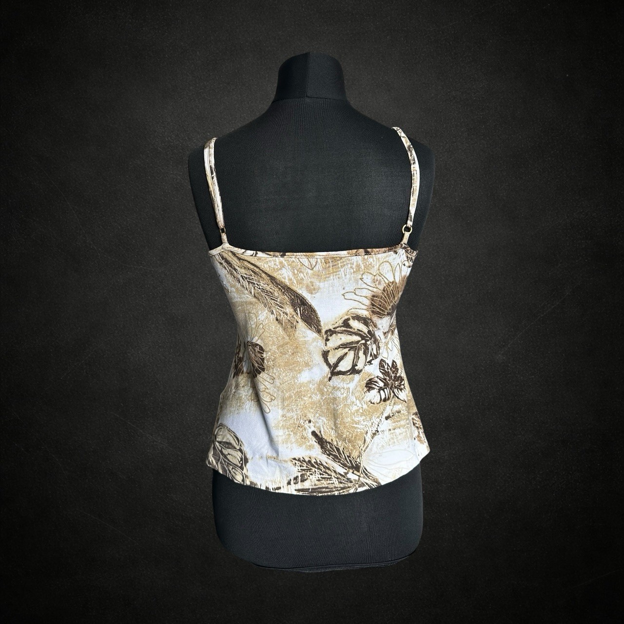 Apanage Womens Cami Top Large White Mustard Brown Leaf Lace Adjustable Y2K