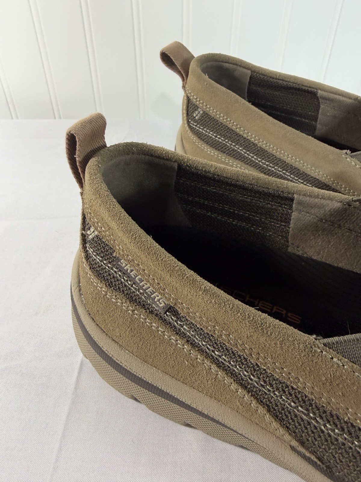 Skechers Relaxed Fit Memory Foam Brown Leather & Textile Loafers Men’s Size 12 M