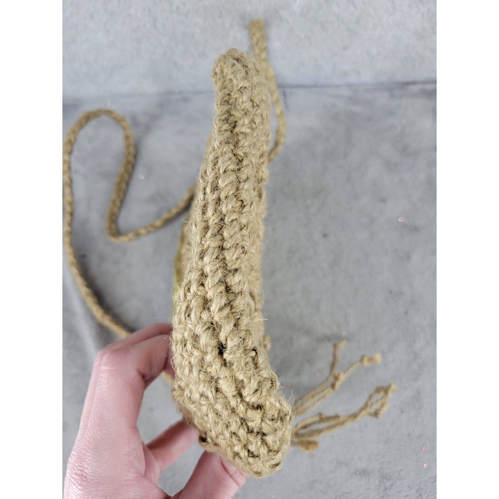 Handmade Jute Macrame Drawstring Pouch Bag Gold Accent Small Boho