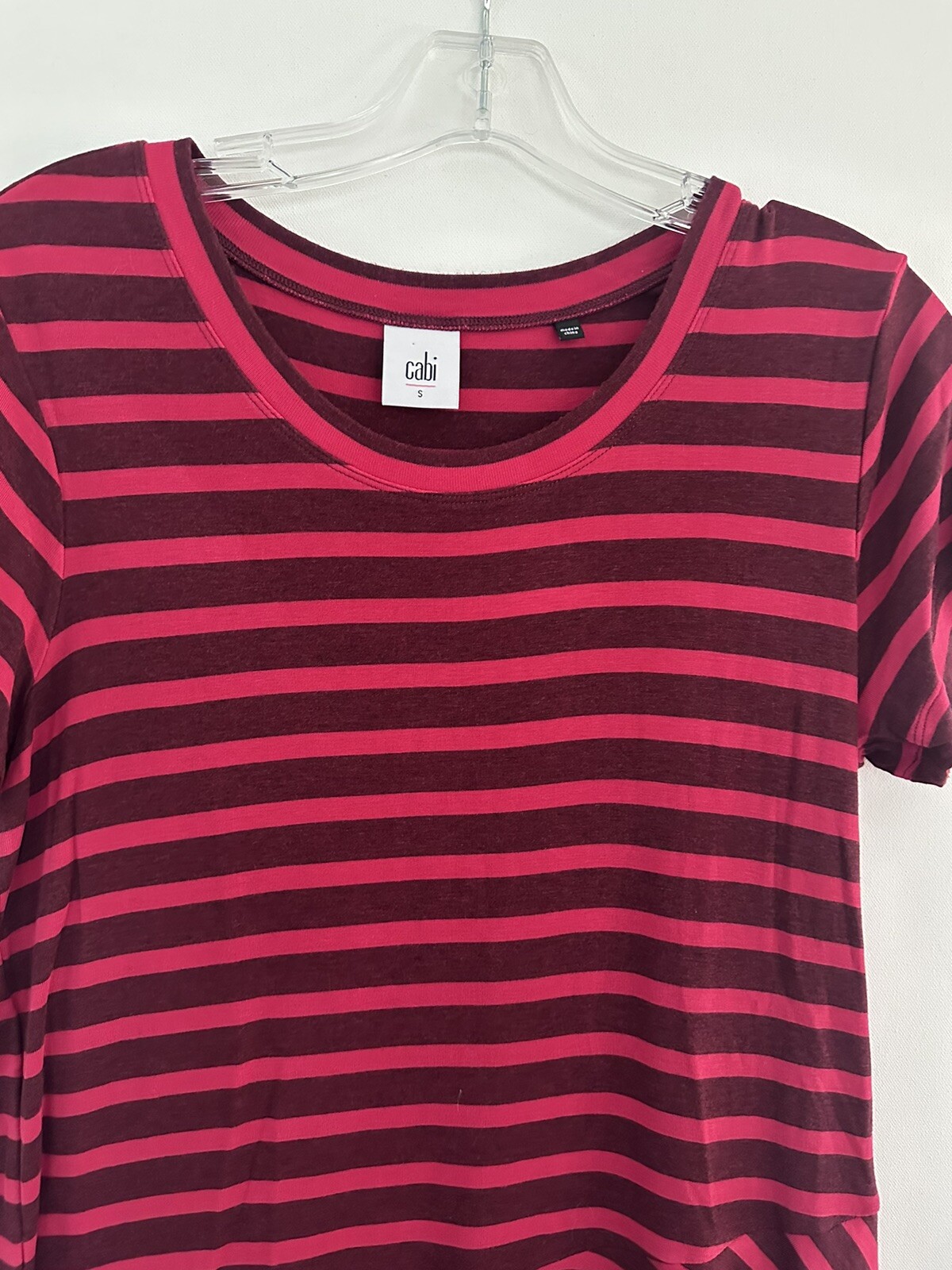 Cabi 3631 Womens Red Stripes Tee Scoop Neck Ruffled Peplum Top Shirt S Small