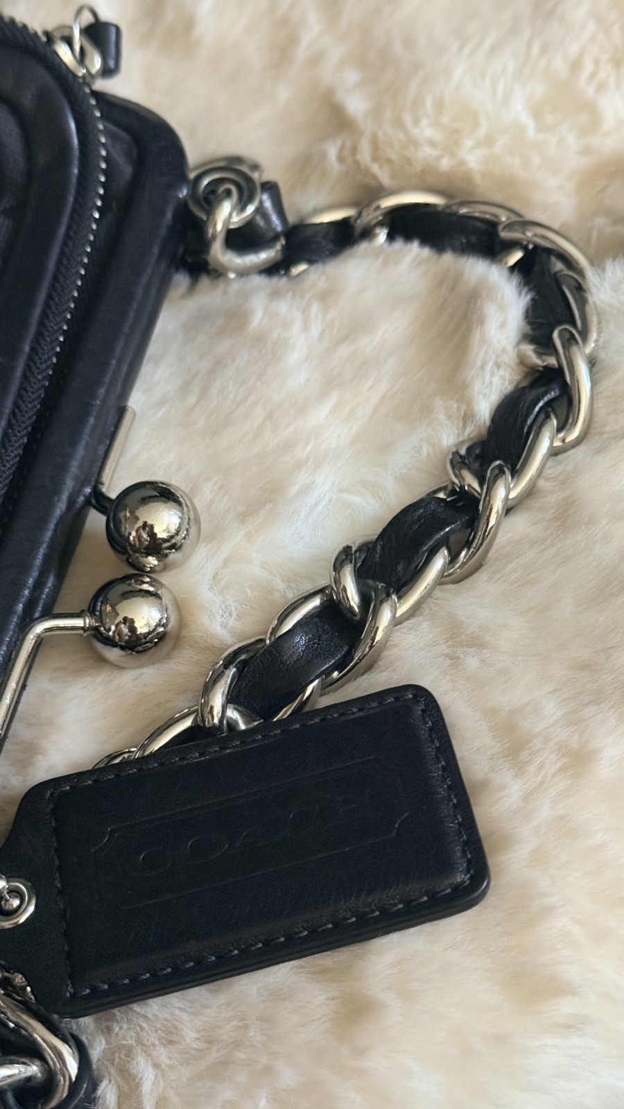COACH Parker Double Zip Kisslock Black Jacquard Silver Chain Bag Purse 13623
