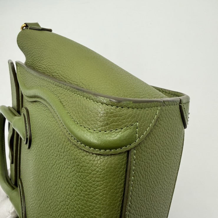 CELINE Luggage Nano Shopper Hand Bag Green Leather Gold Tone