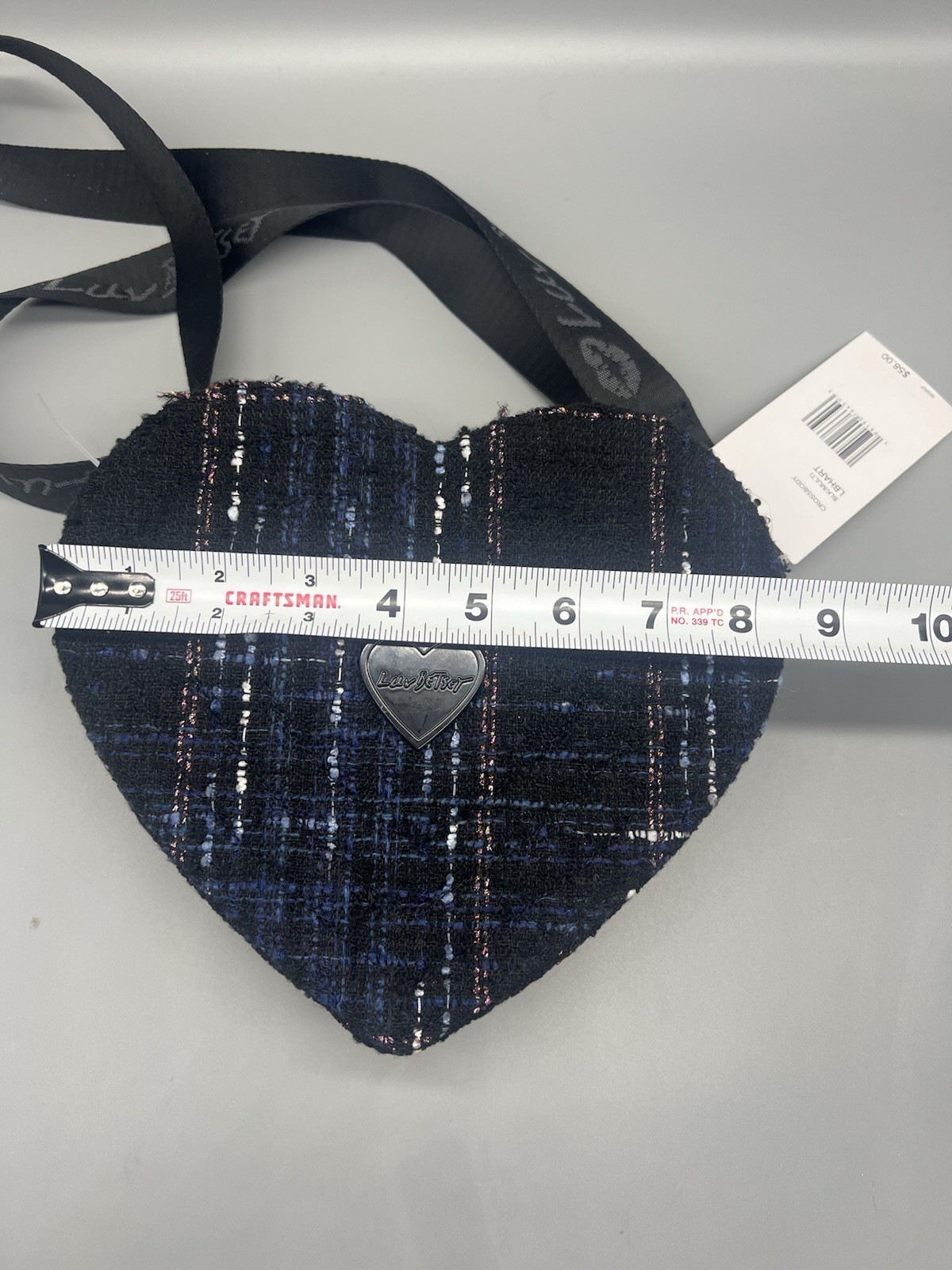 Luv Betsey by Betsey Johnson Heart Plaid Tweed Crossbody Bag Black Multi NEW