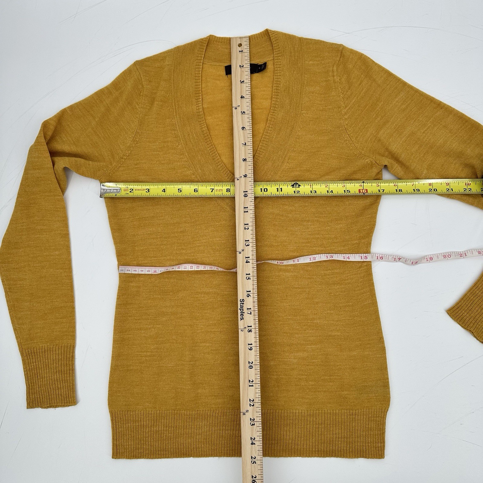 The Limited Merino Wool Blend V Neck Sweater S Mustard Yellow Preppy Office Chic