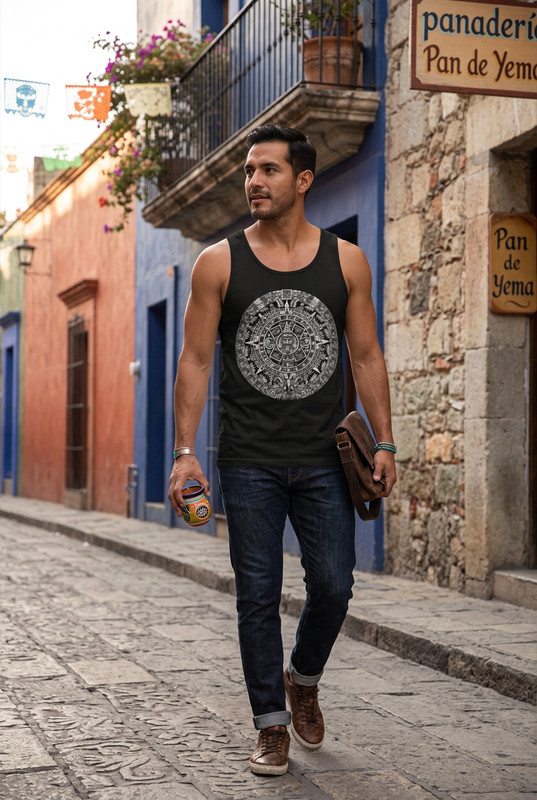 Gather Glory Aztec Calendar Mens Tank Top Sun Stone Mexican Pride Black