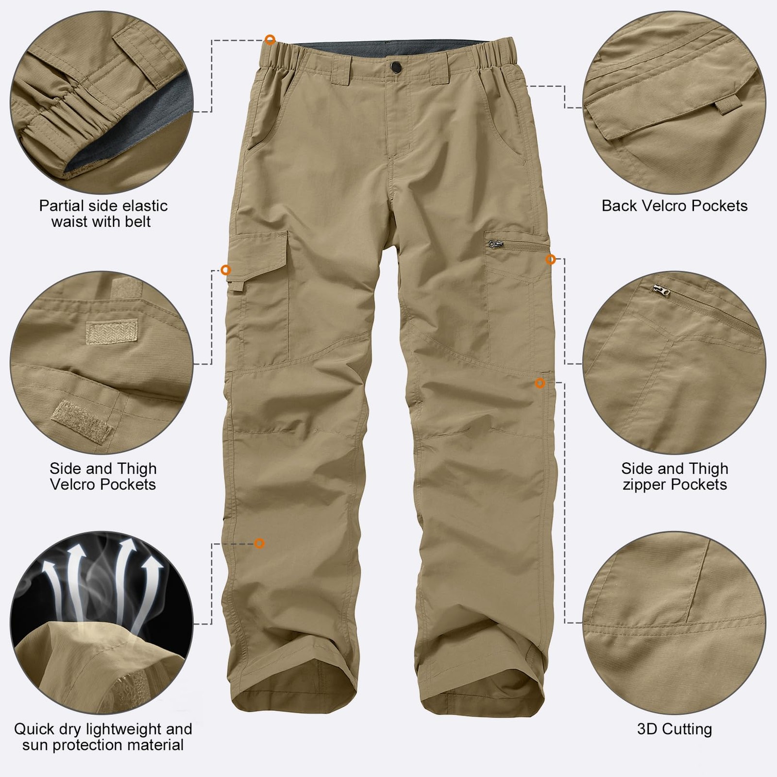 Men’s Quick Dry Hiking Pants UPF 50 Travel Fishing Safari Cargo Boy Scout 38