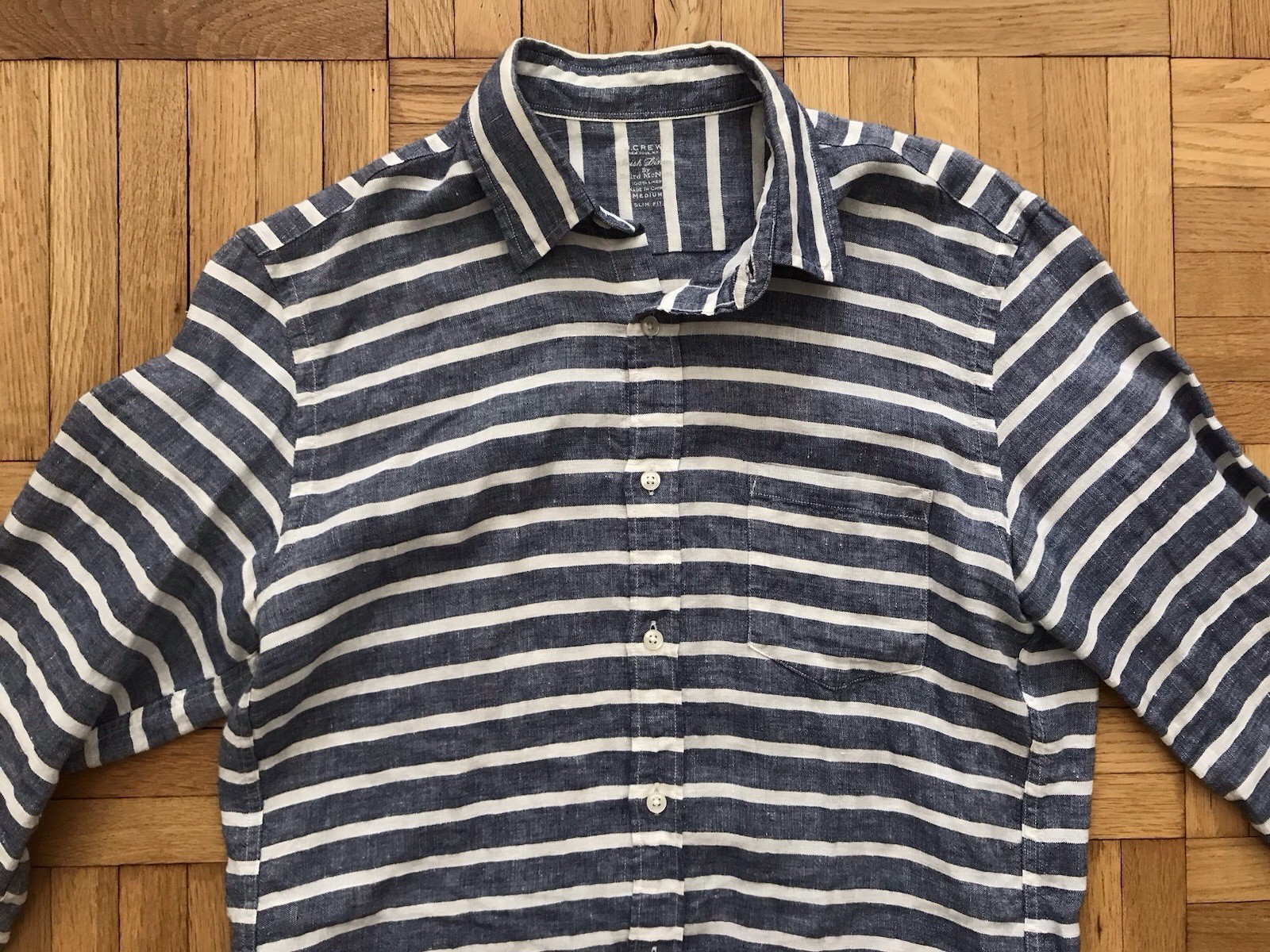 Size Medium Mens J.Crew Baird McNutt Irish Linen Slim Fit Shirt Blue Stripes