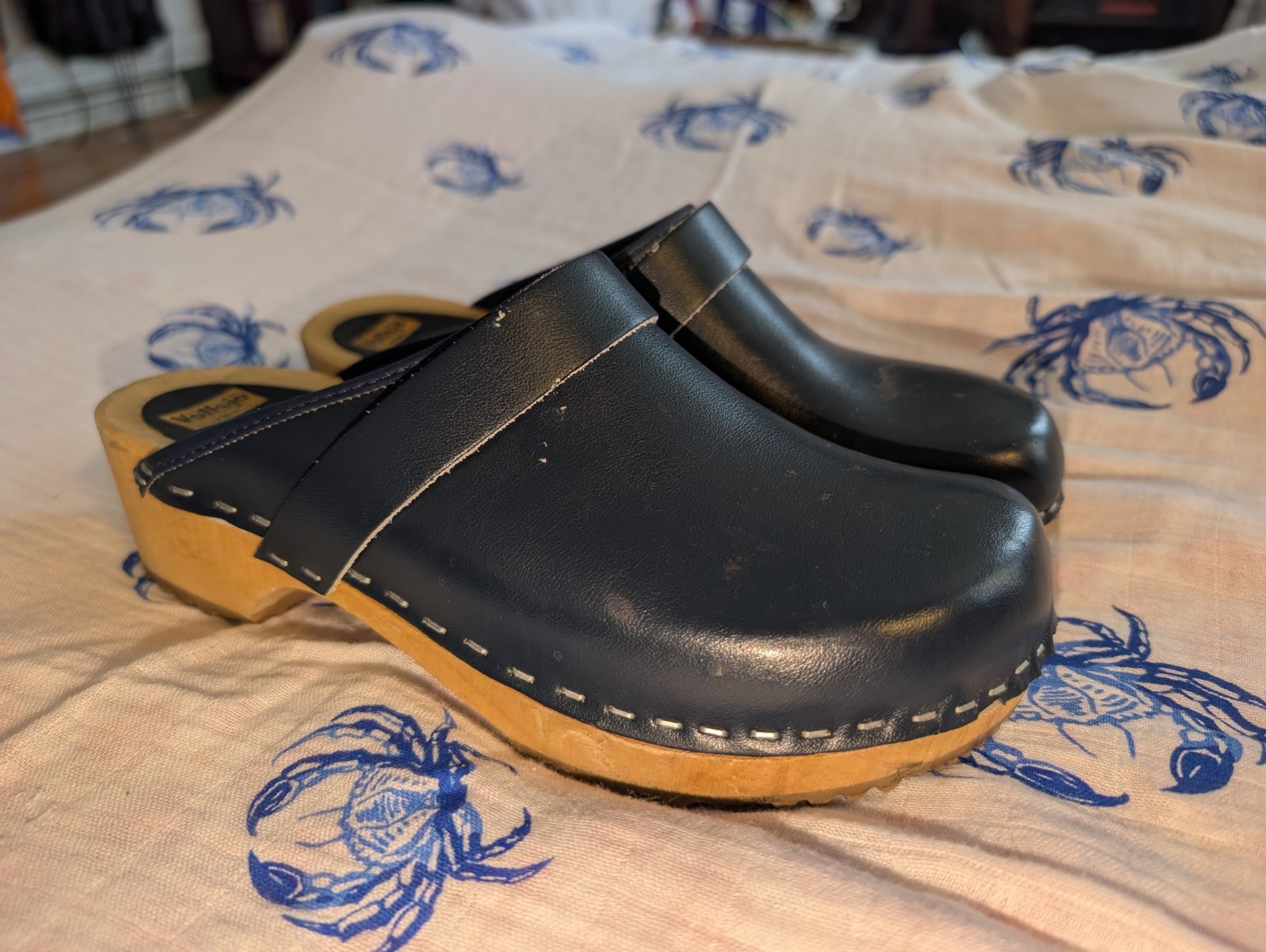 Vollsjo Original Swedish Design Blue Leather Clogs Sz 37 USA Ladies Sz 6.5-7