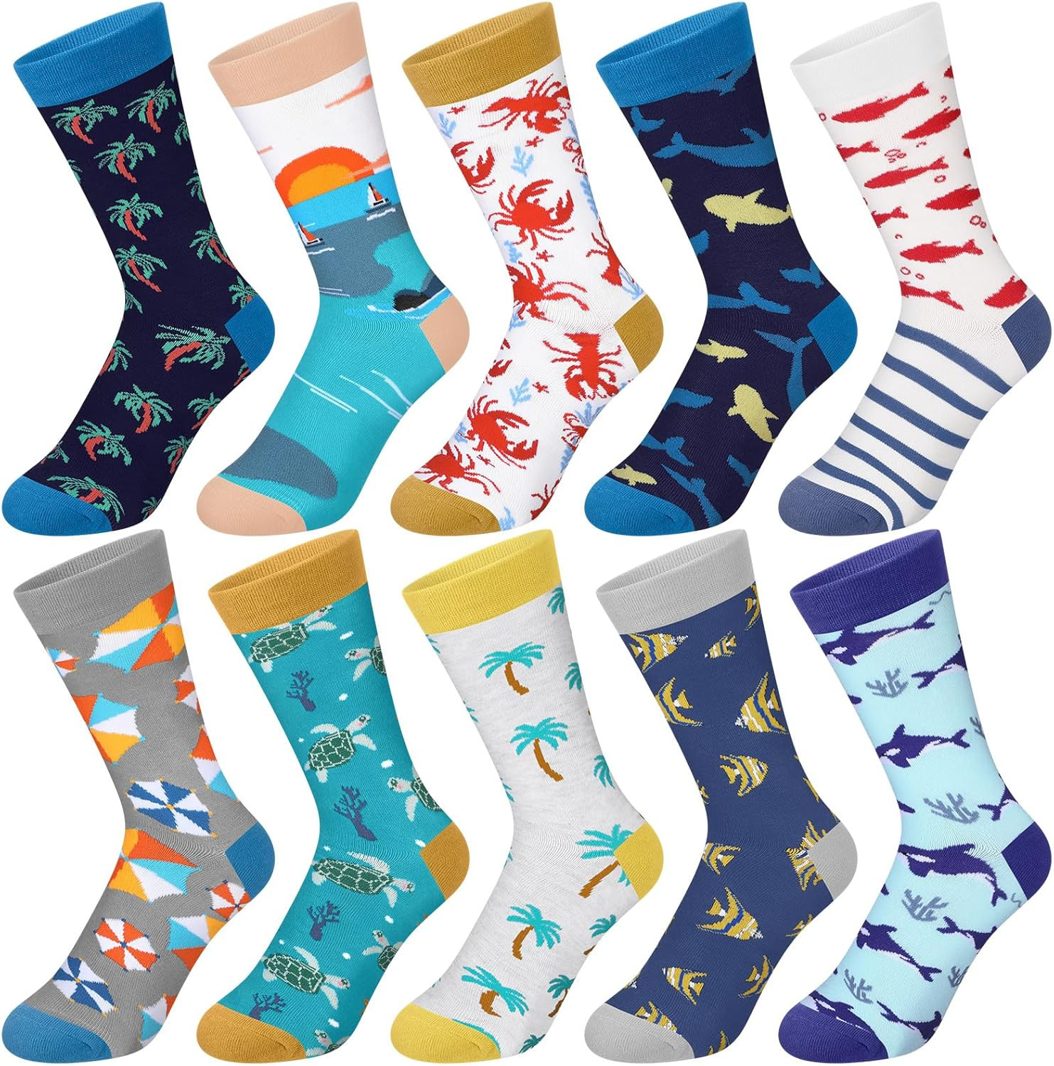 10 Pairs Funny Socks for Men Ocean Themed Assorted Fun Crazy Cute Boardroom Nove