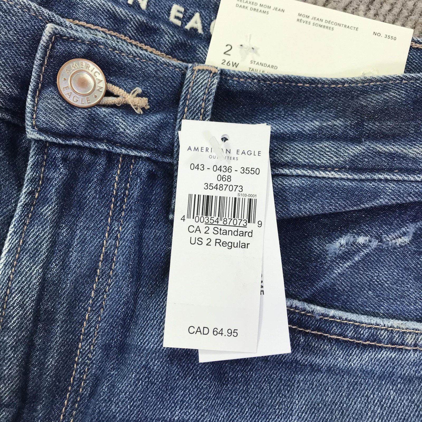 American Eagle Mom Jeans Womens 2 26W High Rise Relaxed Distressed Denim Pants