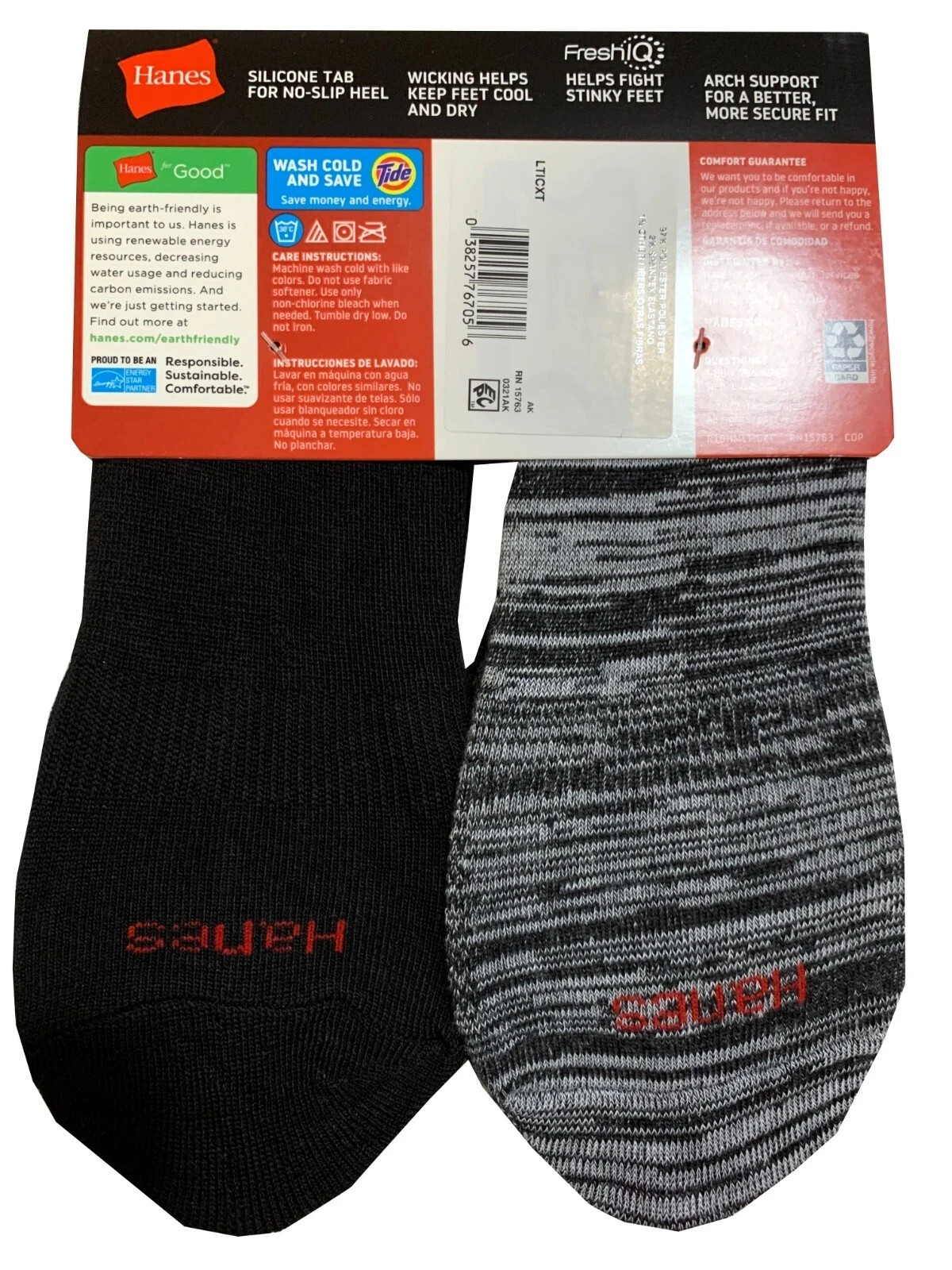 6 Pack Hanes Men’s Lightweight Liner Socks FreshIQ Breathable Non-Slip Heel New