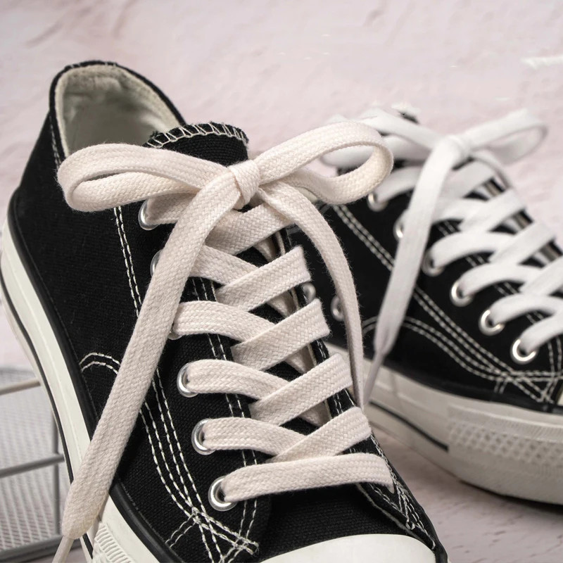 1Pair New Double-layered Polyester-cotton Shoelaces 1cm Wide Flat High-quality S